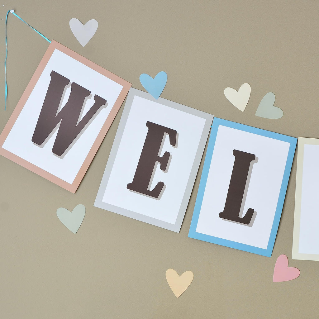 Youngever 67 pcs Confetti Pennants Welcome Bulletin Board with Golden Border (Boho Design)