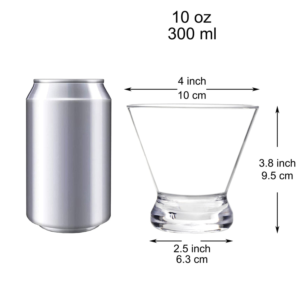 Youngever 6 Pack Plastic Martini Glasses, 10 Ounce Shatterproof Martini Cups, Stemless Martini Glasses