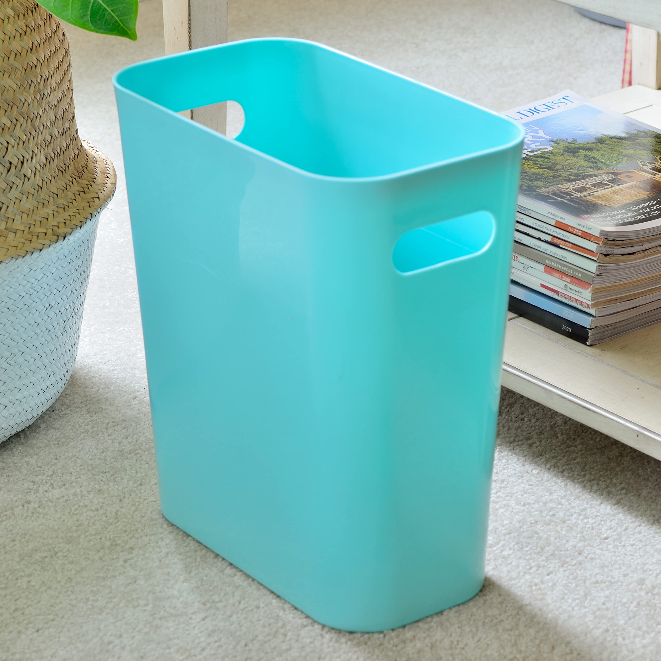Youngever 1 Pack 3 Gallon Slim Trash Can, Plastic Garbage Container Bin, Trash Bin with Handles for Home Office, Living Room, Study Room, Kitchen, Bathroom