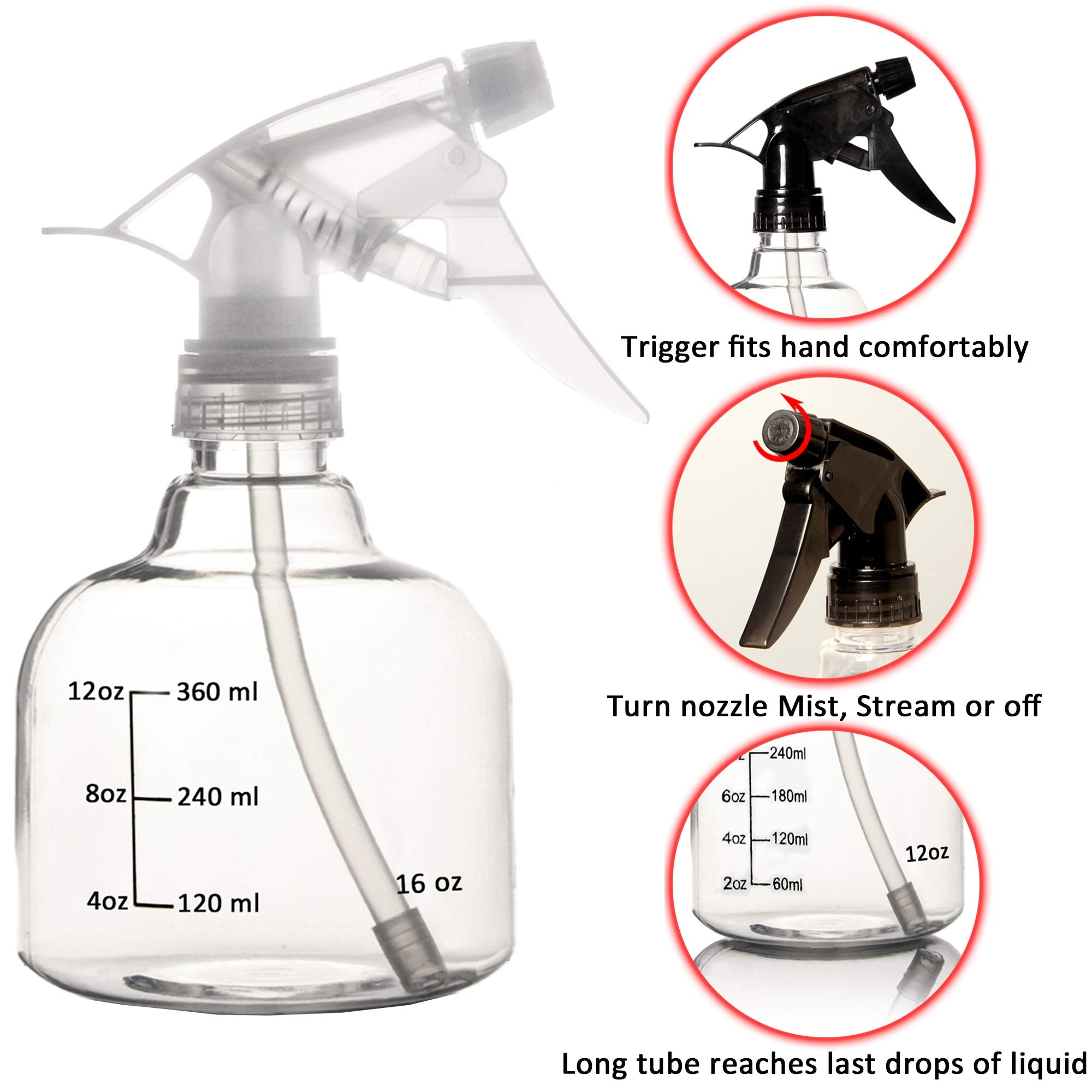 Youngever 6 Pack 16 Ounce Empty Plastic Spray Bottles, Spray Bottles for Hair and Cleaning Solutions