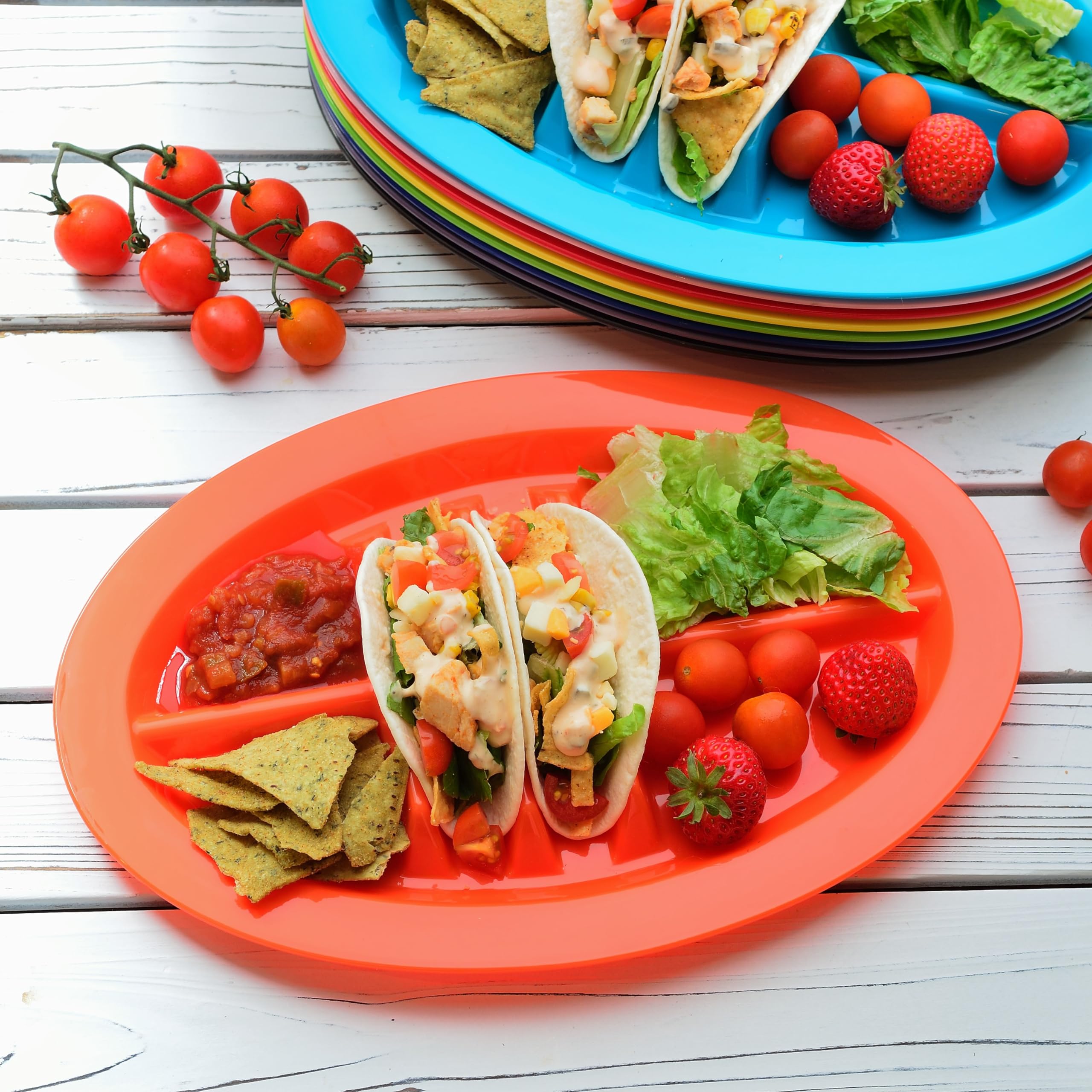 Youngever 9 Pack Plastic Taco Holder Plates, Reusable Taco Trays, Set of 9 in 9 Assorted Colors