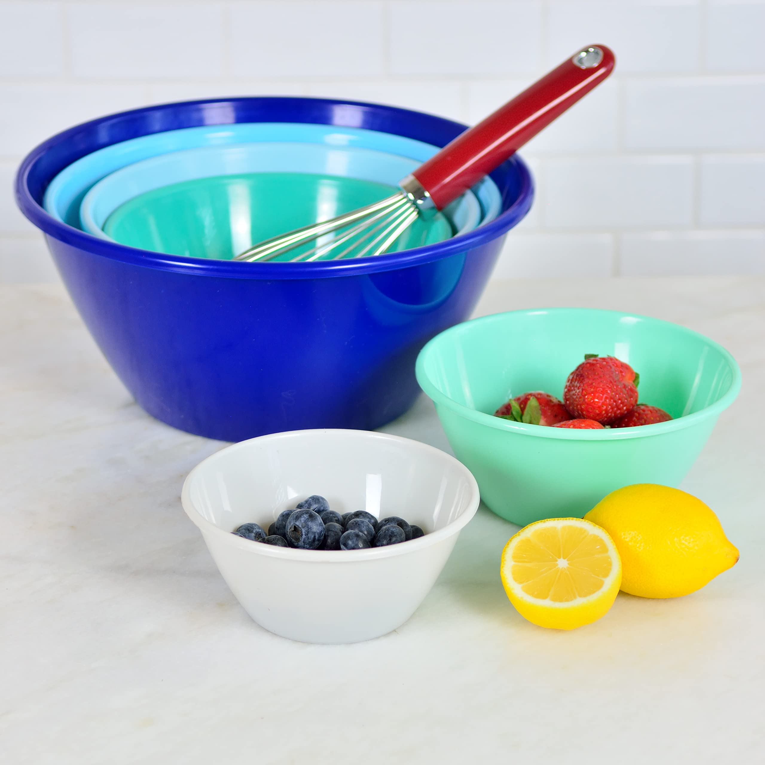 Youngever 6 Pack Large Plastic Mixing and Serving Bowls, Plastic Nesting Bowls Set (120OZ, 80OZ, 50OZ, 32OZ, 22OZ, 12OZ)