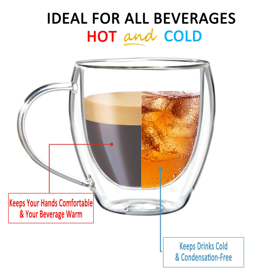Youngever 2 Pack Glass Coffee Cups, Double Wall Thermo Insulated Coffee Cups, Glass Coffee Mugs