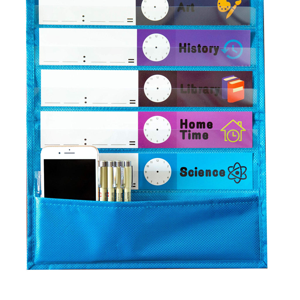 Youngever Classroom Pocket Chart,13+1 Pocket, Daily Schedule Pocket Chart, 26 Double-Sided Reusable Dry-Eraser Cards (13 Color+13 Blank) Educational Charts for Classroom Office Home Preschool Activity