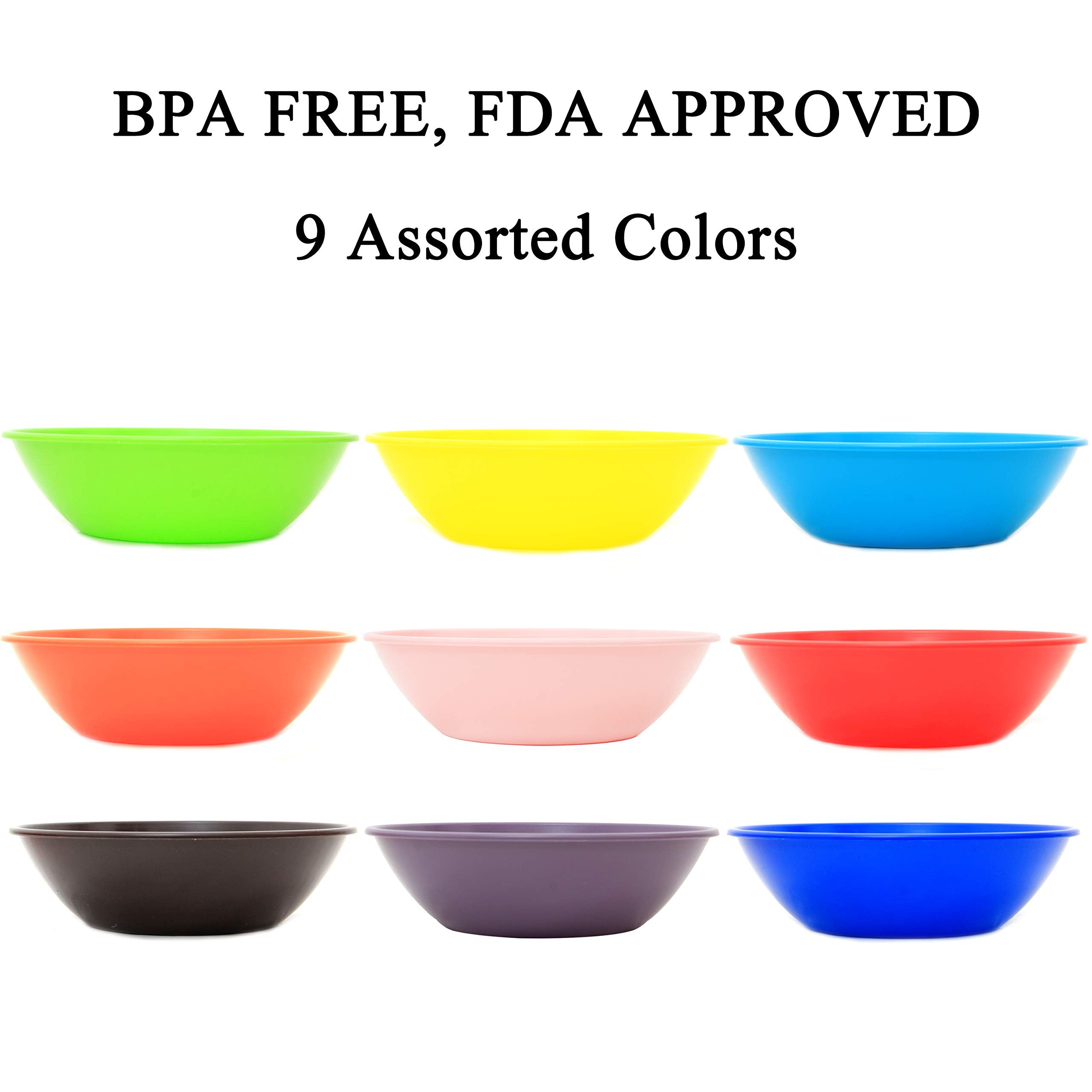 Youngever 28 Ounce Plastic Bowls, Large Cereal Bowls, for Cereal, Soup or Salad, Set of 9 in 9 Assorted Colors