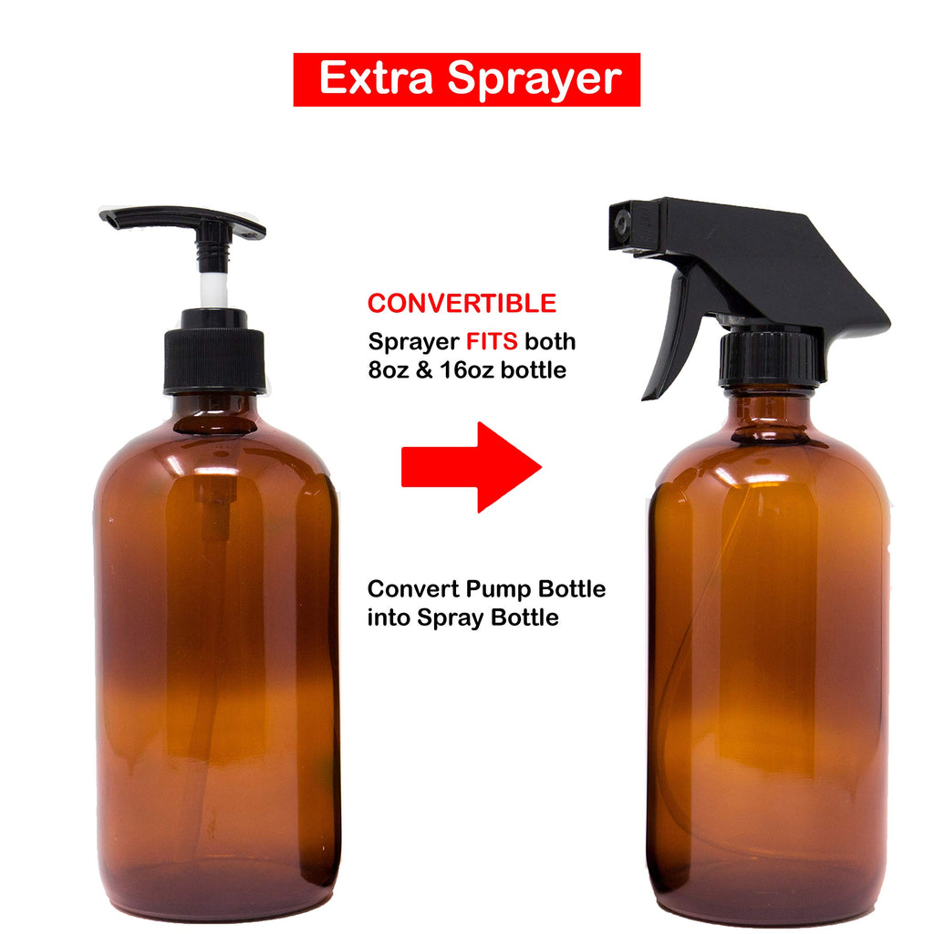 Youngever 6 Pack Empty Glass Pump Bottles, 2 Pack 16 Ounce and 4 Pack 8 Ounce Pump Bottles, Soap Dispenser, Refillable Containers