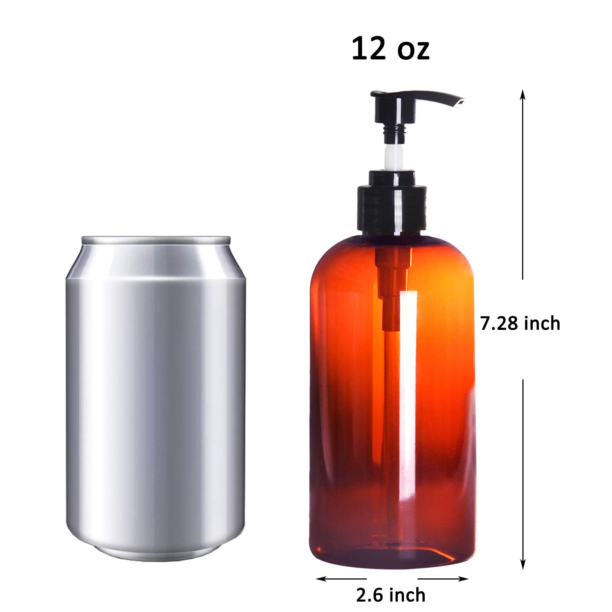 Youngever 6 Pack Amber Plastic Pump Bottles, Refillable Plastic Pump Bottles for Dispensing Lotions, Shampoos, Hand Sanitizer and More