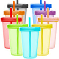 Youngever 9 Sets 16 Ounce Plastic Cups with Lids and Straws, Reusable Plastic Cups with Straws