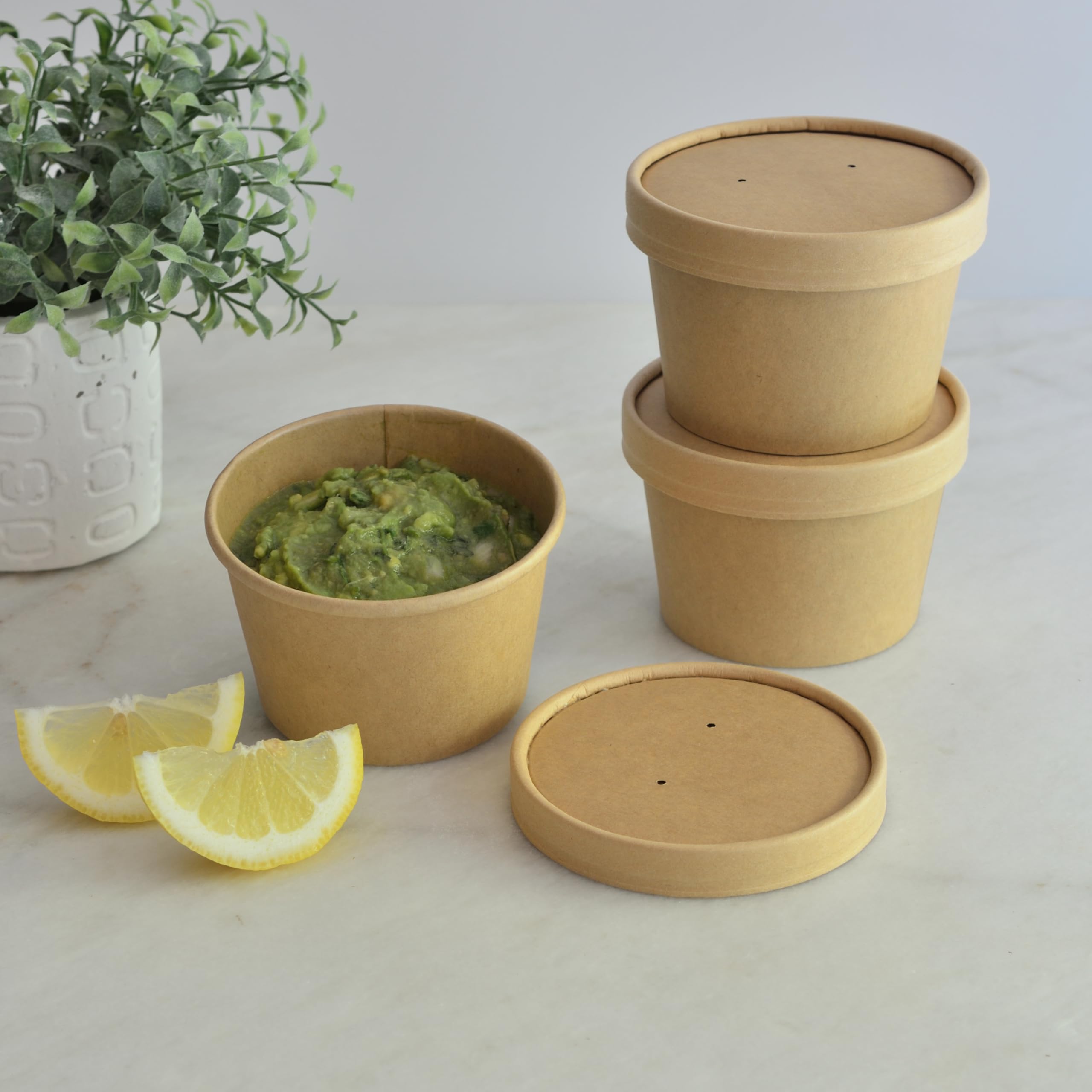 Youngever 24 Pack Disposable Paper Food Containers With Vented Lids, To Go Hot Soup Bowls, Recyclable Ice Cream Cups, Kraft