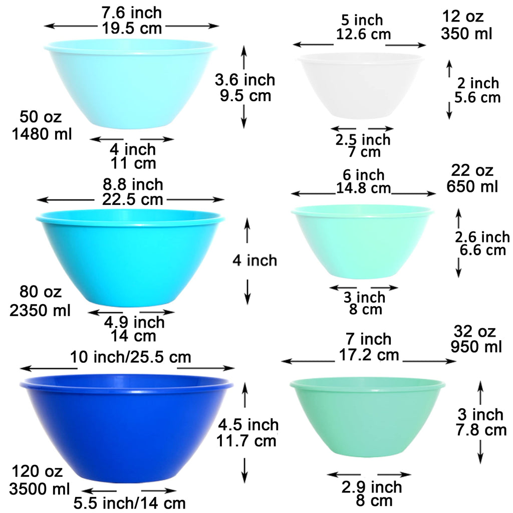 Youngever 6 Pack Large Plastic Mixing and Serving Bowls, Plastic Nesting Bowls Set (120OZ, 80OZ, 50OZ, 32OZ, 22OZ, 12OZ)