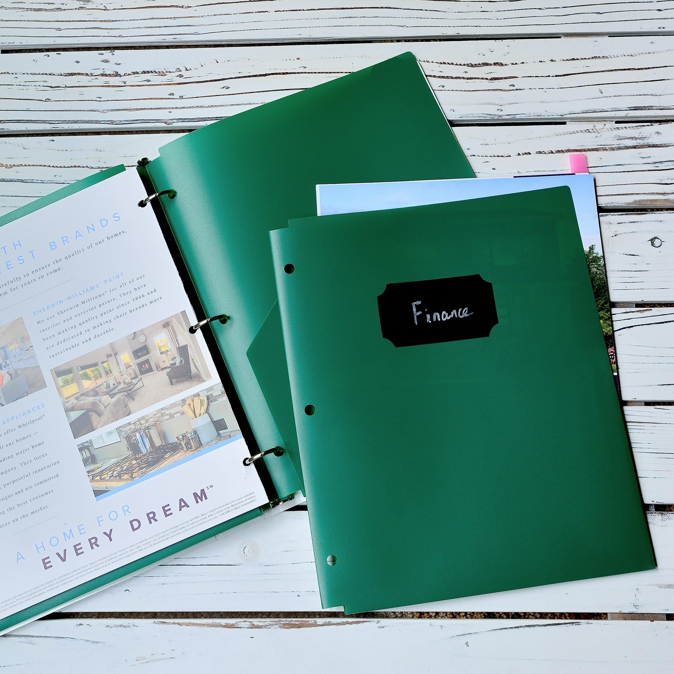 Youngever 6 Pack Heavy Duty Plastic Two Pocket Folders, Binder Dividers with Pocket, 3 Hole Punch Folder with Notches, Binder Folders