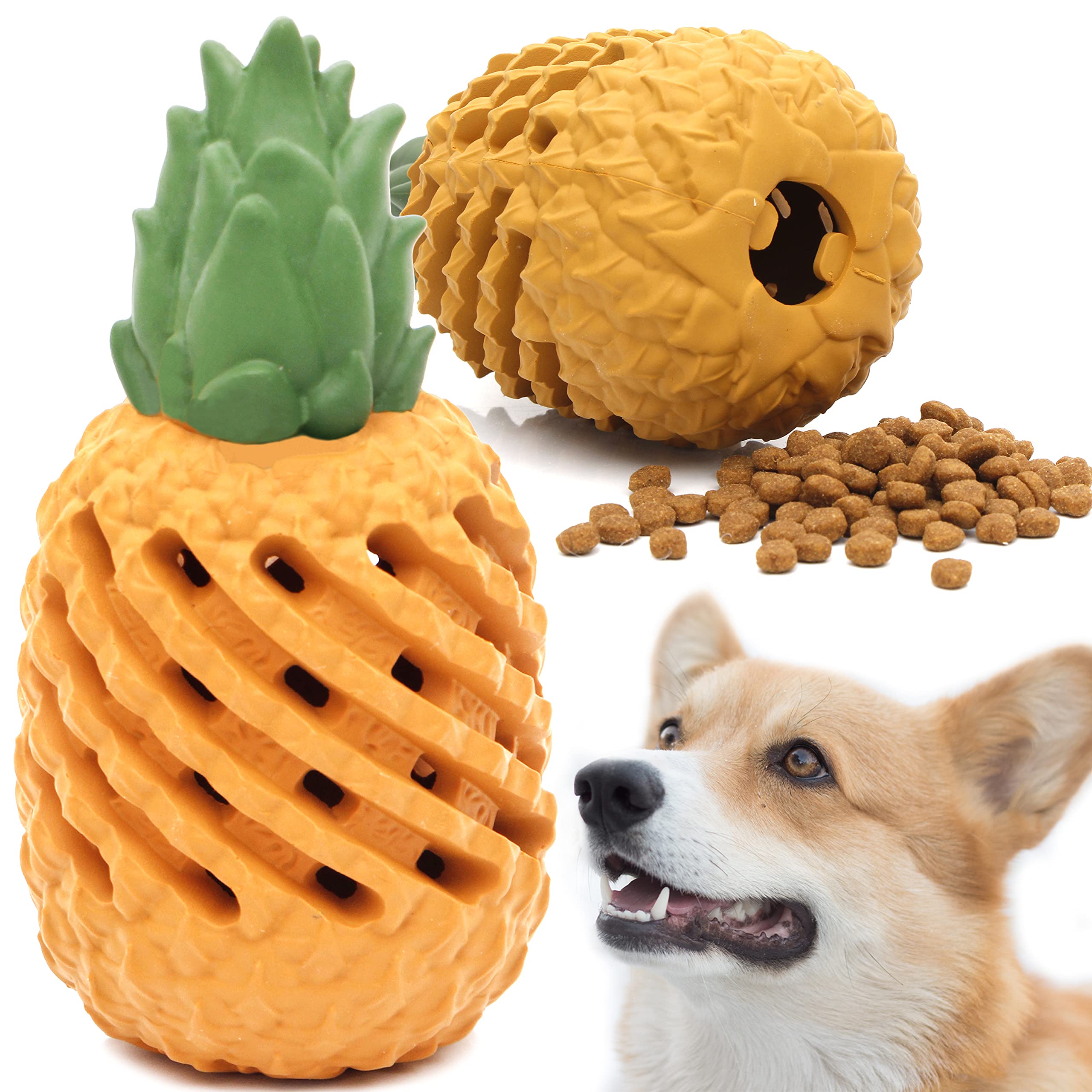 Youngever Pineapple Dog Treat Toys for Pet Teeth Cleaning, Chewing, Fetching, Tough Toy for Aggressive Chewers, IQ Treat Food Dispensing Toys