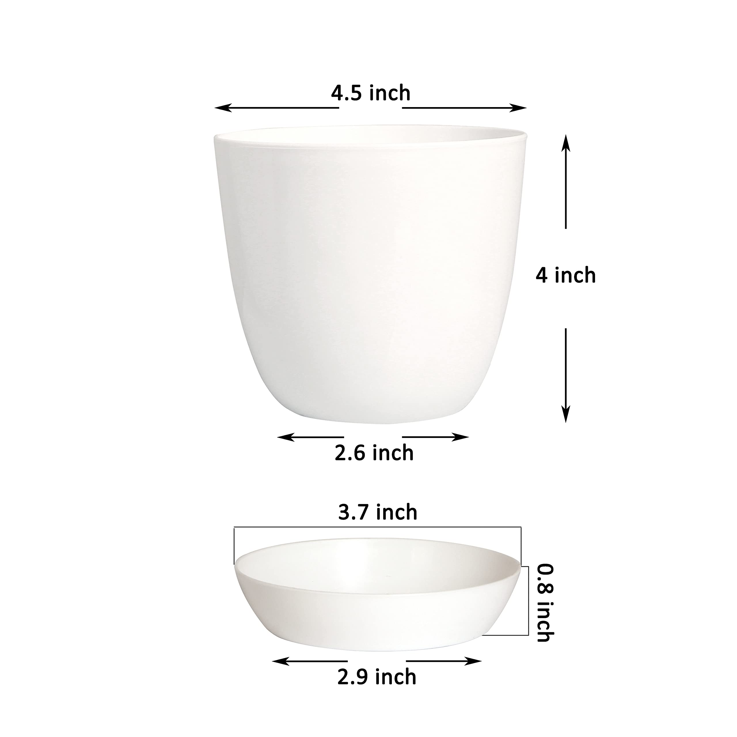Youngever 4.5 Inch Plastic Planters with Saucers, Indoor Flower Plant Pots, Modern Decorative Gardening Pot with Drainage