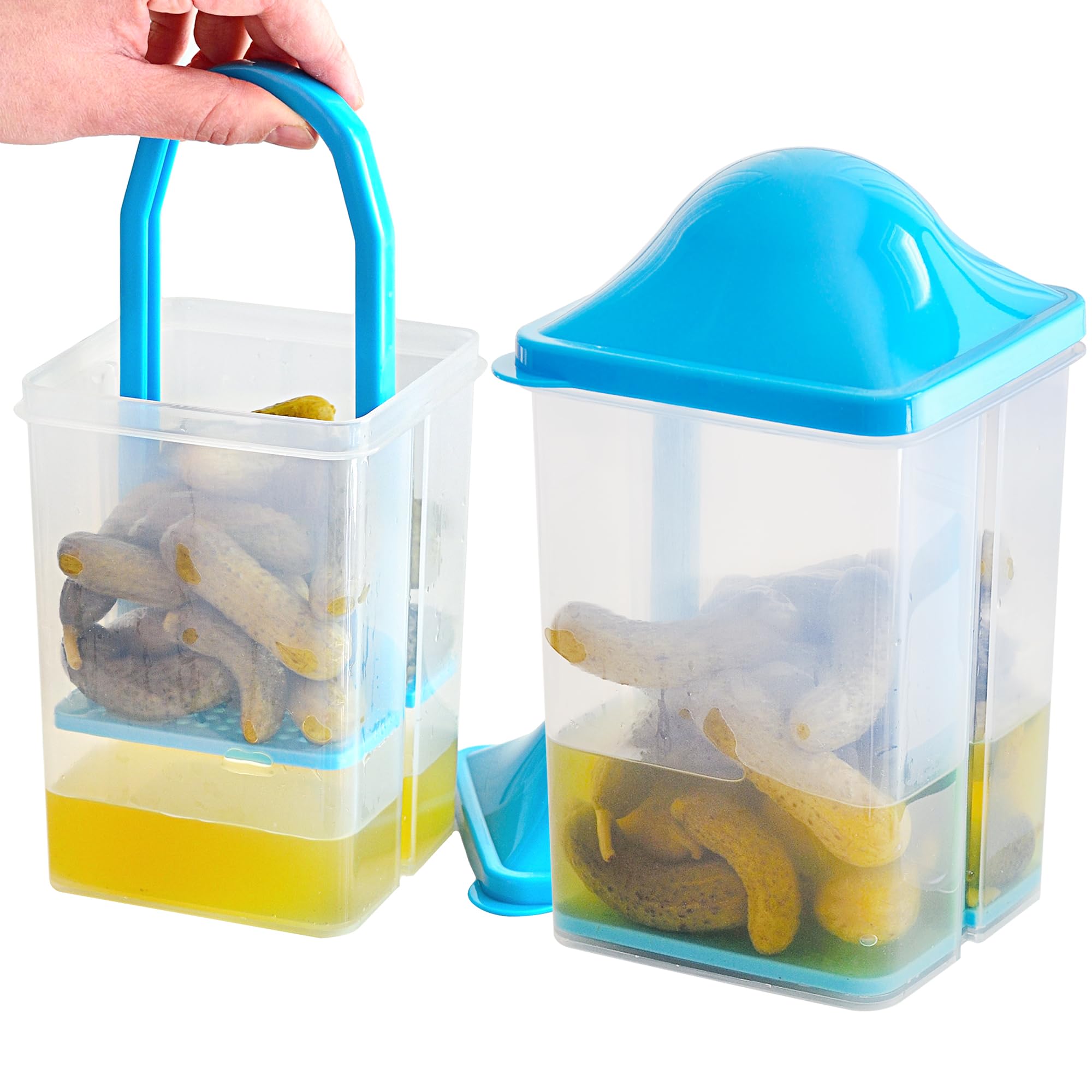 Youngever 2 Pack Pickle Container with Strainer, Plastic Pickle Holder with Strainer, Pickle Keeper with Lid (Blue Lid)