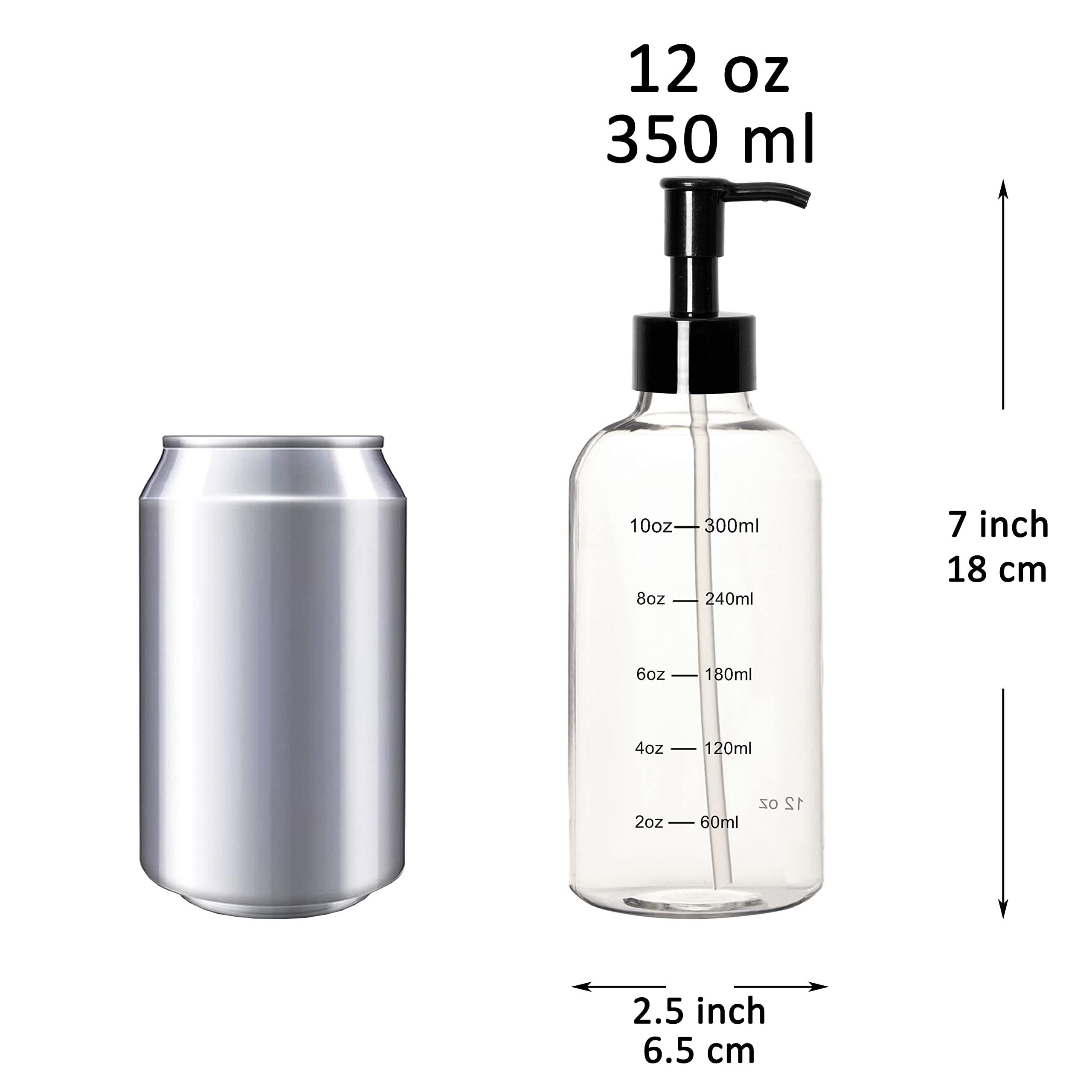 Youngever 6 Pack Plastic Pump Bottles, Clear Refillable Plastic Pump Bottles with Measurement and Travel Lock
