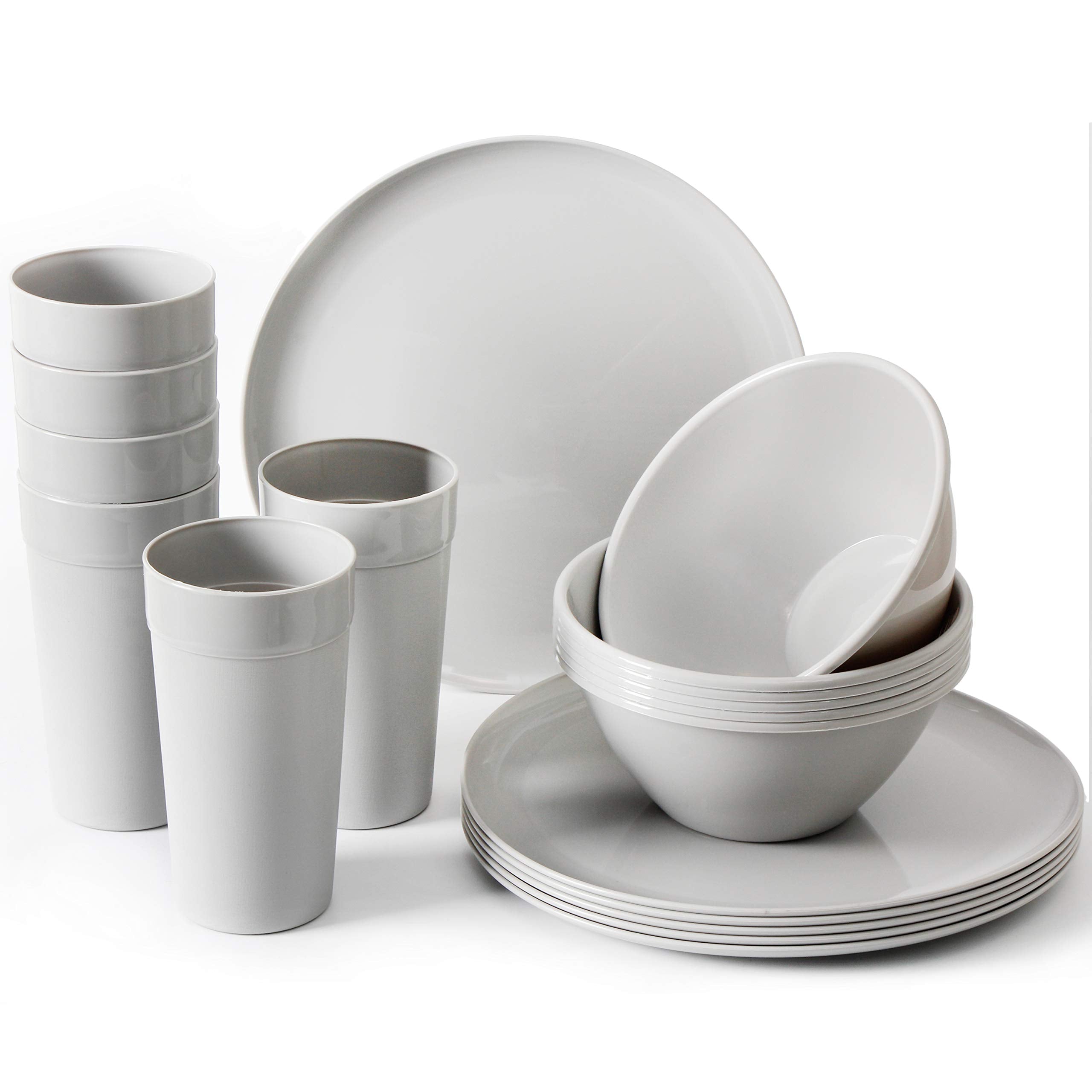 Youngever 18-Piece Plastic Kitchen Dinnerware Set, Plates, Dishes, Bowls, Cups, Service for 6