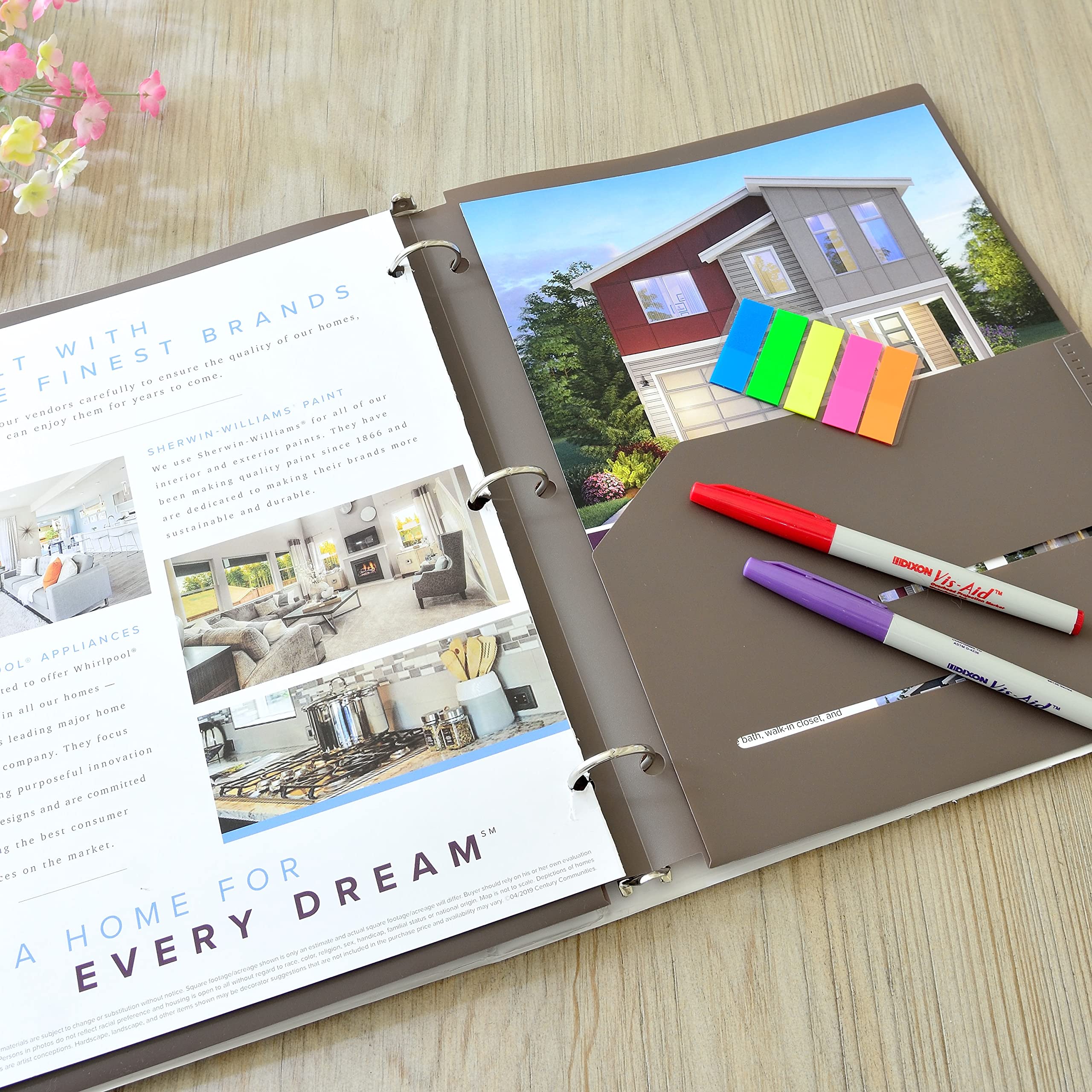 Youngever 6 Pack Heavy Duty Plastic Two Pocket Folders, Binder Dividers with Pocket, 3 Hole Punch Folder with Notches, Binder Folders