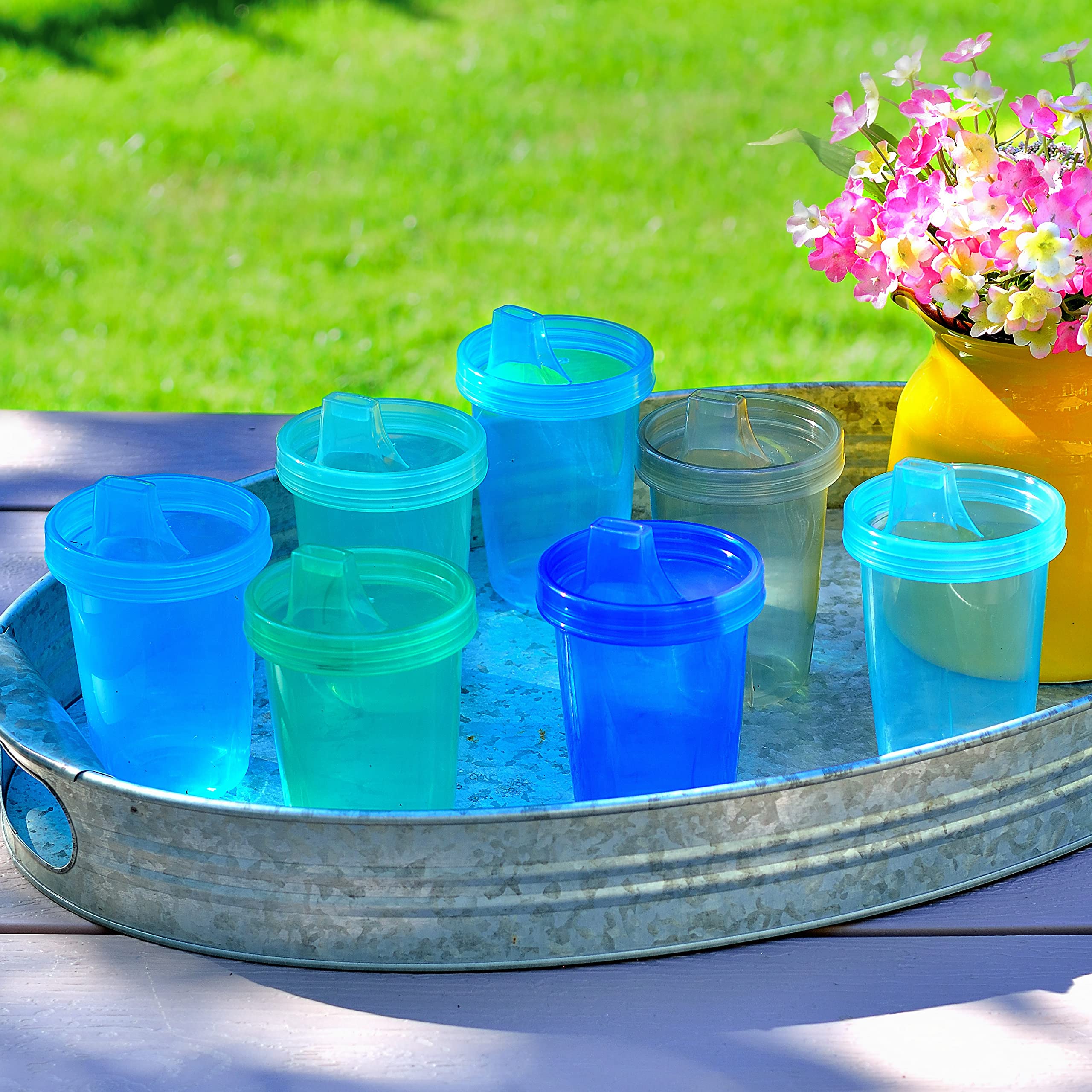 Youngever 7 Pack Kids Sippy Cups, 7 Coastal Colors, 10 oz Plastic Sippy Cups for Infant, Toddler, Kids