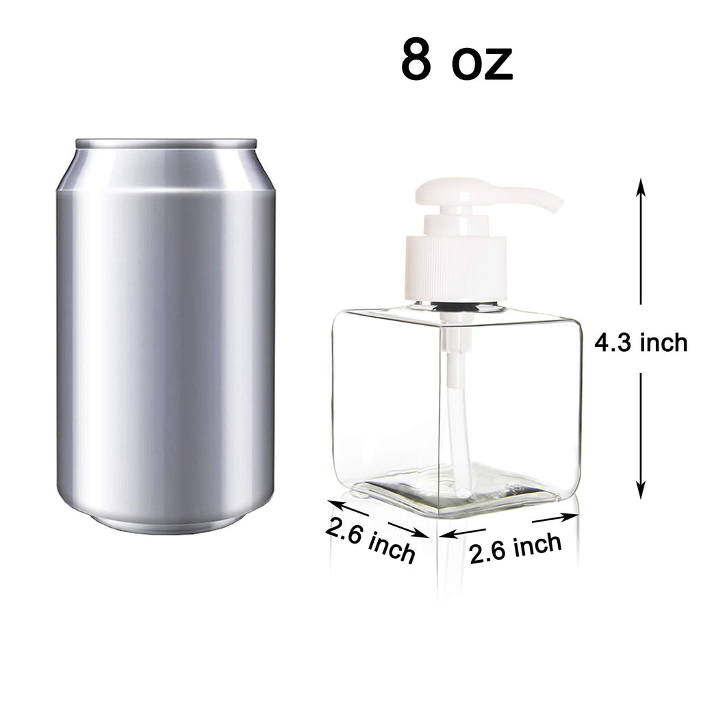 Youngever 5 Pack Clear Plastic Square Pump Bottles, Refillable Plastic Pump Bottles for Dispensing Lotions, Shampoos (8 Ounce)