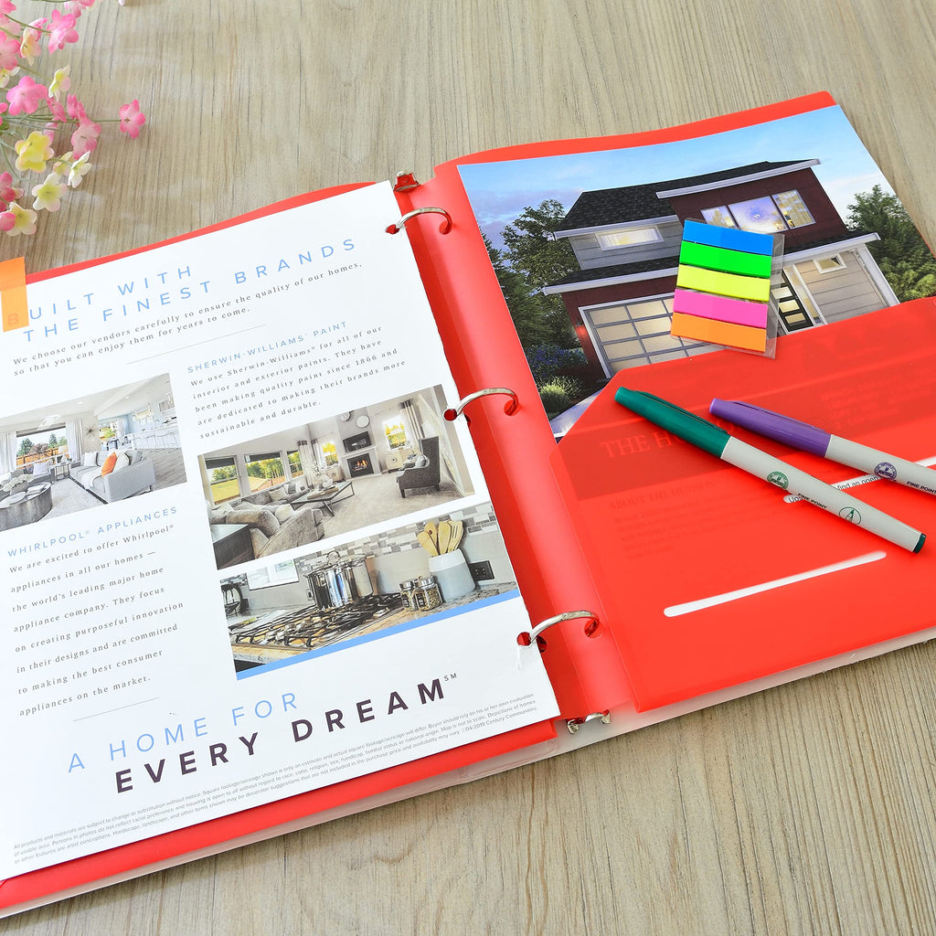 Youngever 6 Pack Heavy Duty Plastic Two Pocket Folders, Binder Dividers with Pocket, 3 Hole Punch Folder with Notches, Binder Folders