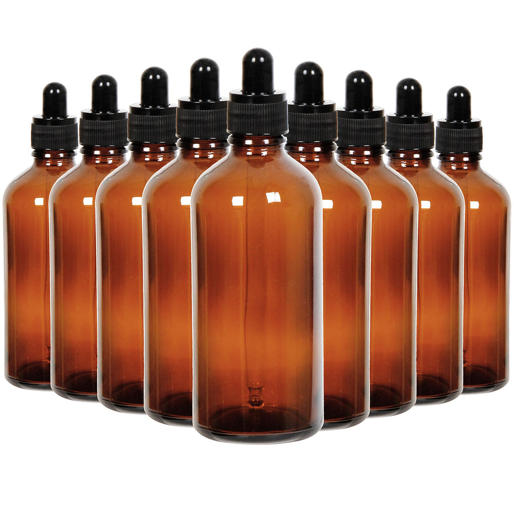 Youngever 16 Pack 4 Ounce Glass Dropper Bottles for Essential Oil, 2 Stainless Steel Mini Funnels
