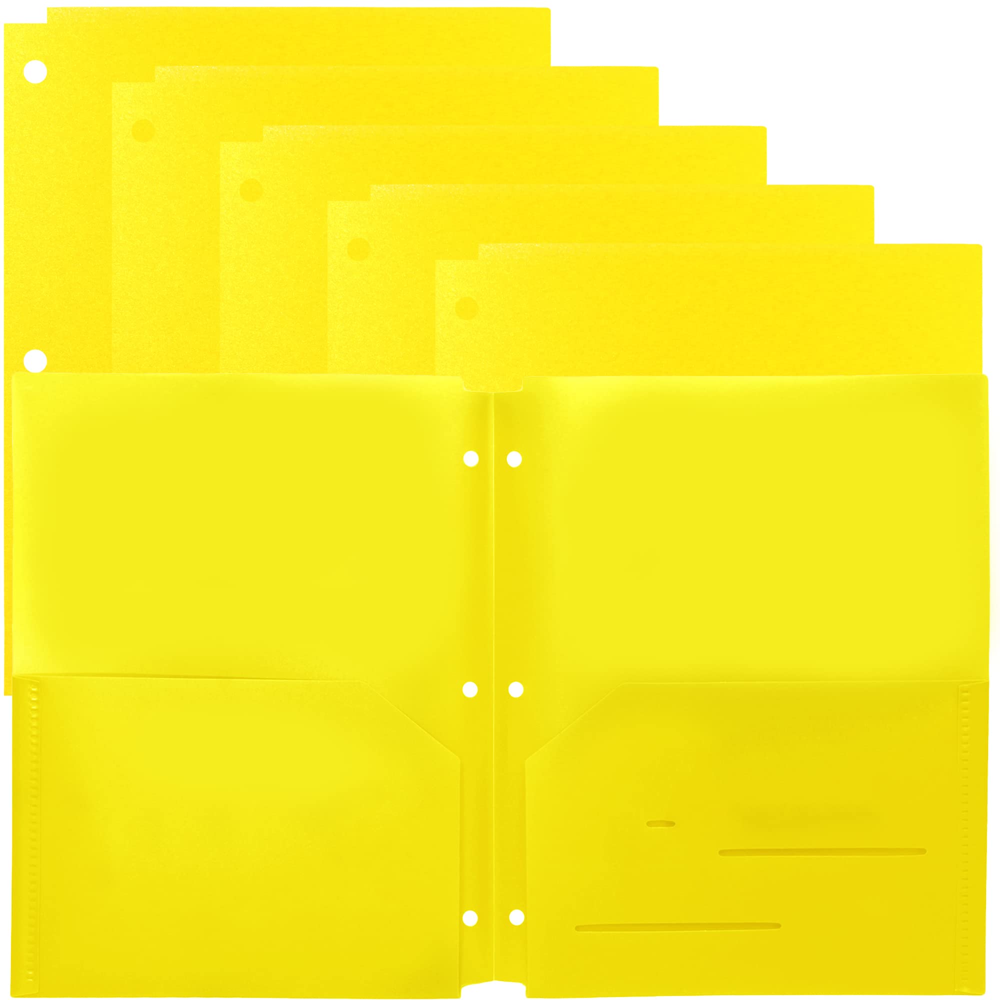 Youngever 6 Pack Heavy Duty Plastic Two Pocket Folders, Binder Dividers with Pocket, 3 Hole Punch Folder with Notches, Binder Folders