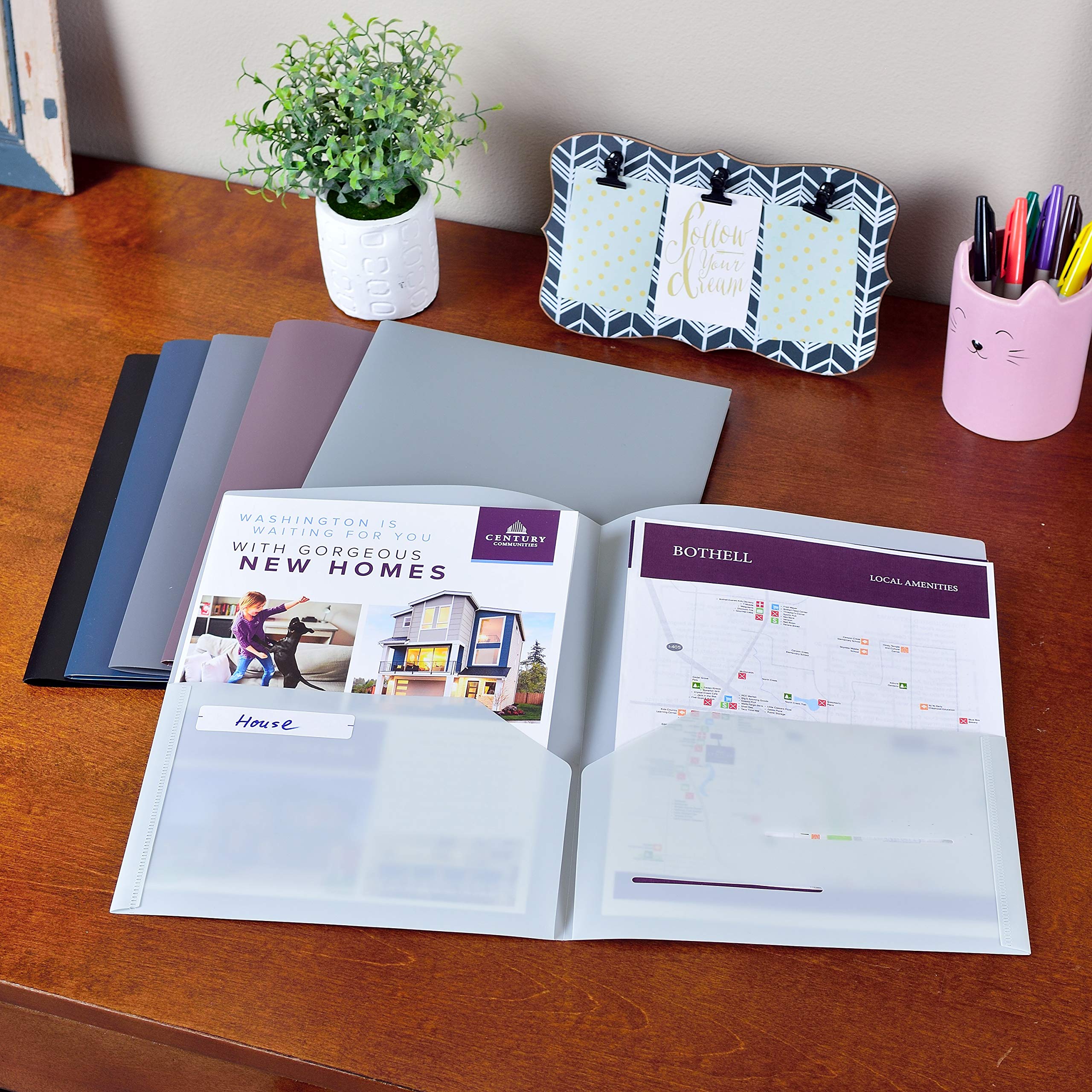 Youngever 12 Pack Heavy Duty Plastic Two Pocket Folders, Heavy Duty Plastic 2 Pocket Folder, Urban Colors