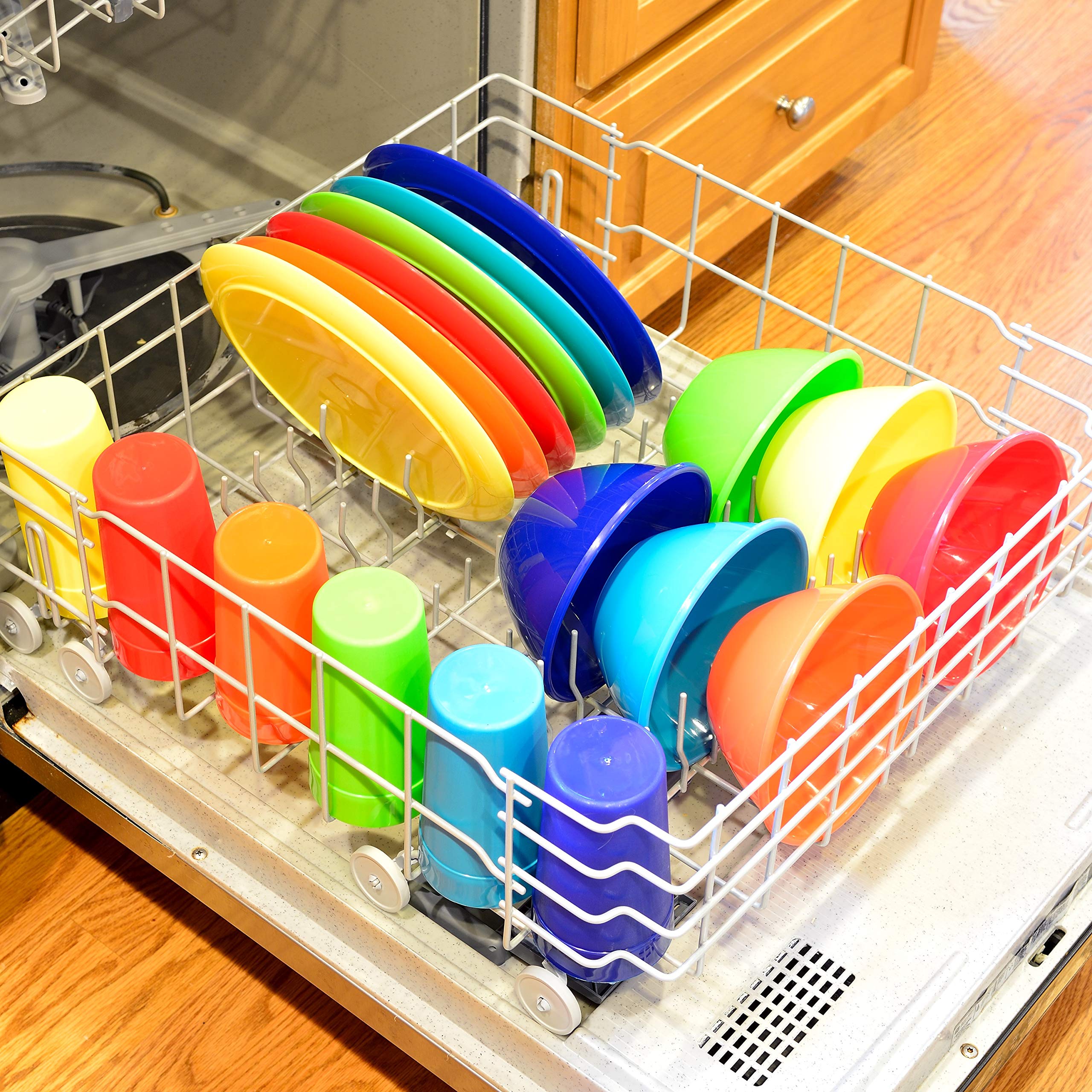 Youngever 18 Piece Plastic Kitchen Dinnerware Set, Plates, Dishes, Bowls, Cups, Service for 6