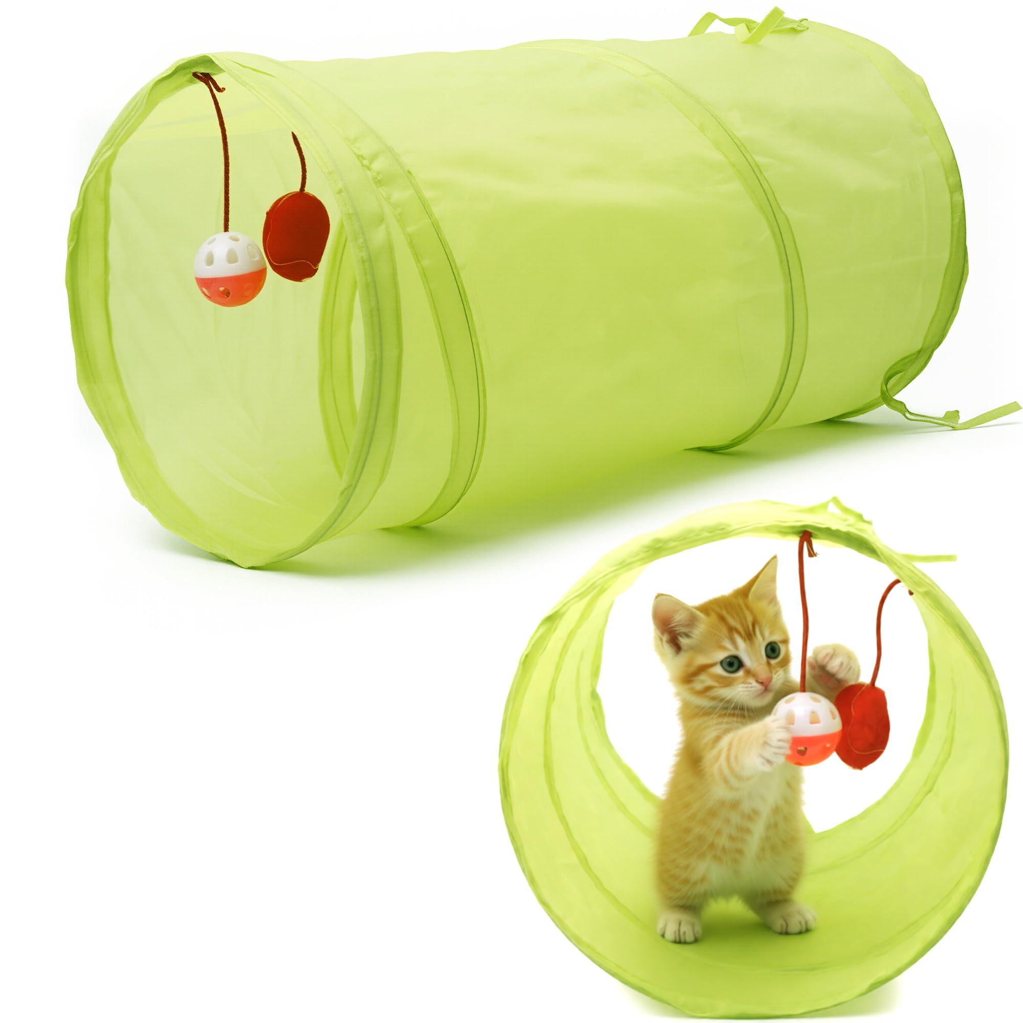 Youngever Cat Tunnel Toy, Collapsible Crinkle Tube with Hanging Ball, Interactive Play Tunnel for Cats, Kittens, Small Pet