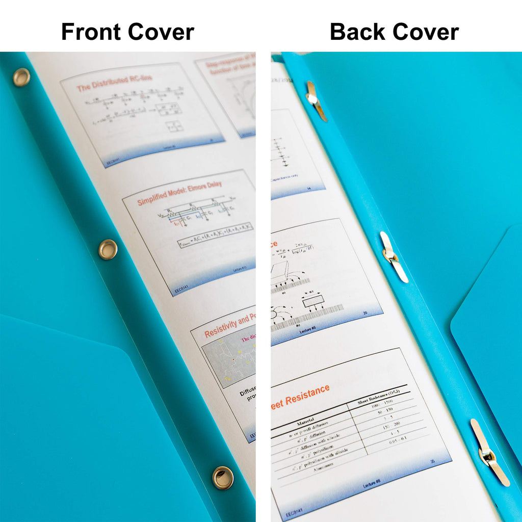 Youngever 12 Pack Heavy Duty Plastic Two Pocket Folders with 3 Prongs, Metal Prongs Fastener, Heavy Duty Plastic 2 Pocket Folder, in 6 Colors