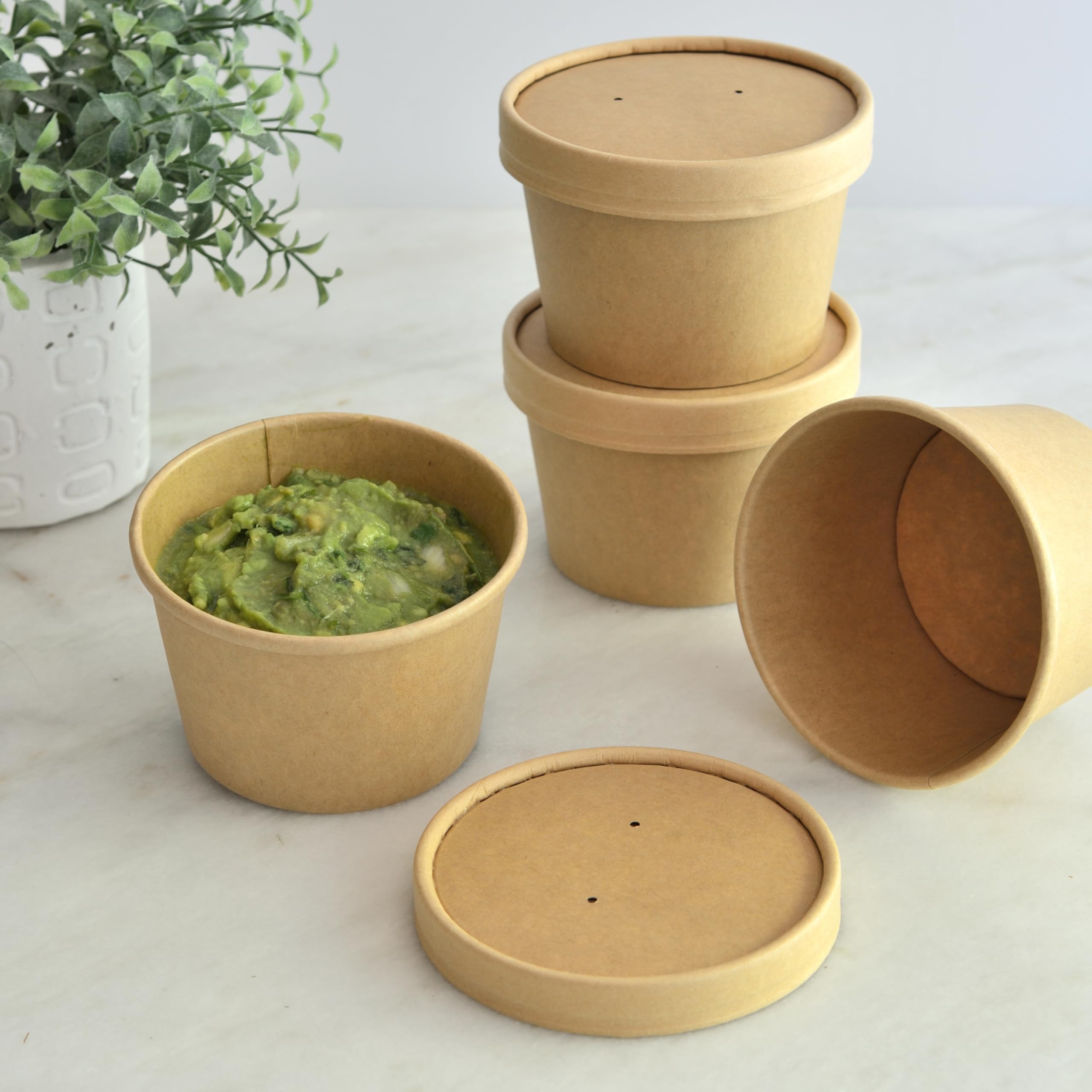 Youngever 24 Pack Disposable Paper Food Containers With Vented Lids, To Go Hot Soup Bowls, Recyclable Ice Cream Cups, Kraft