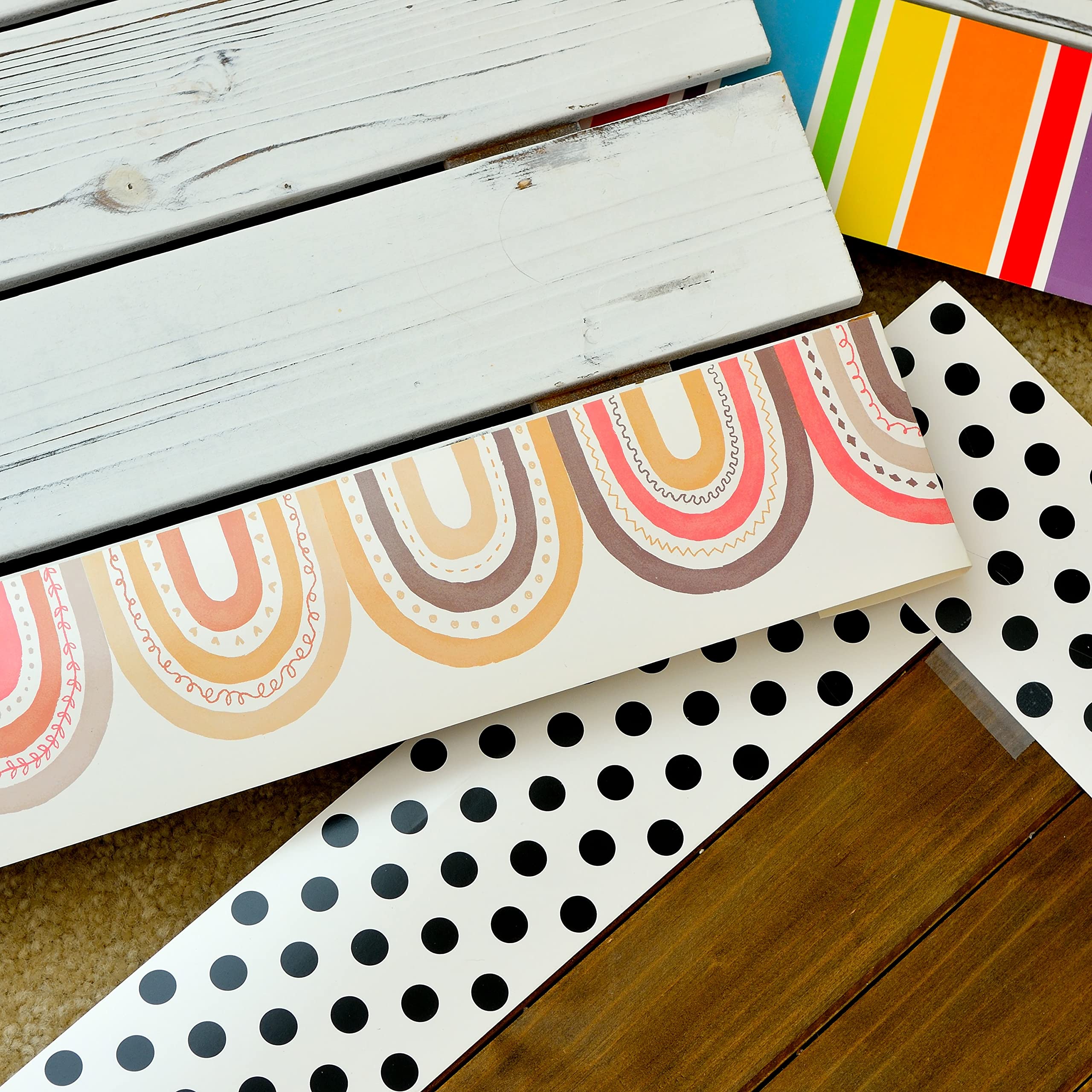 Youngever 52.5 ft Bulletin Board Borders Confetti Border for Classroom Decoration (Nostalgic Rainbow Design)