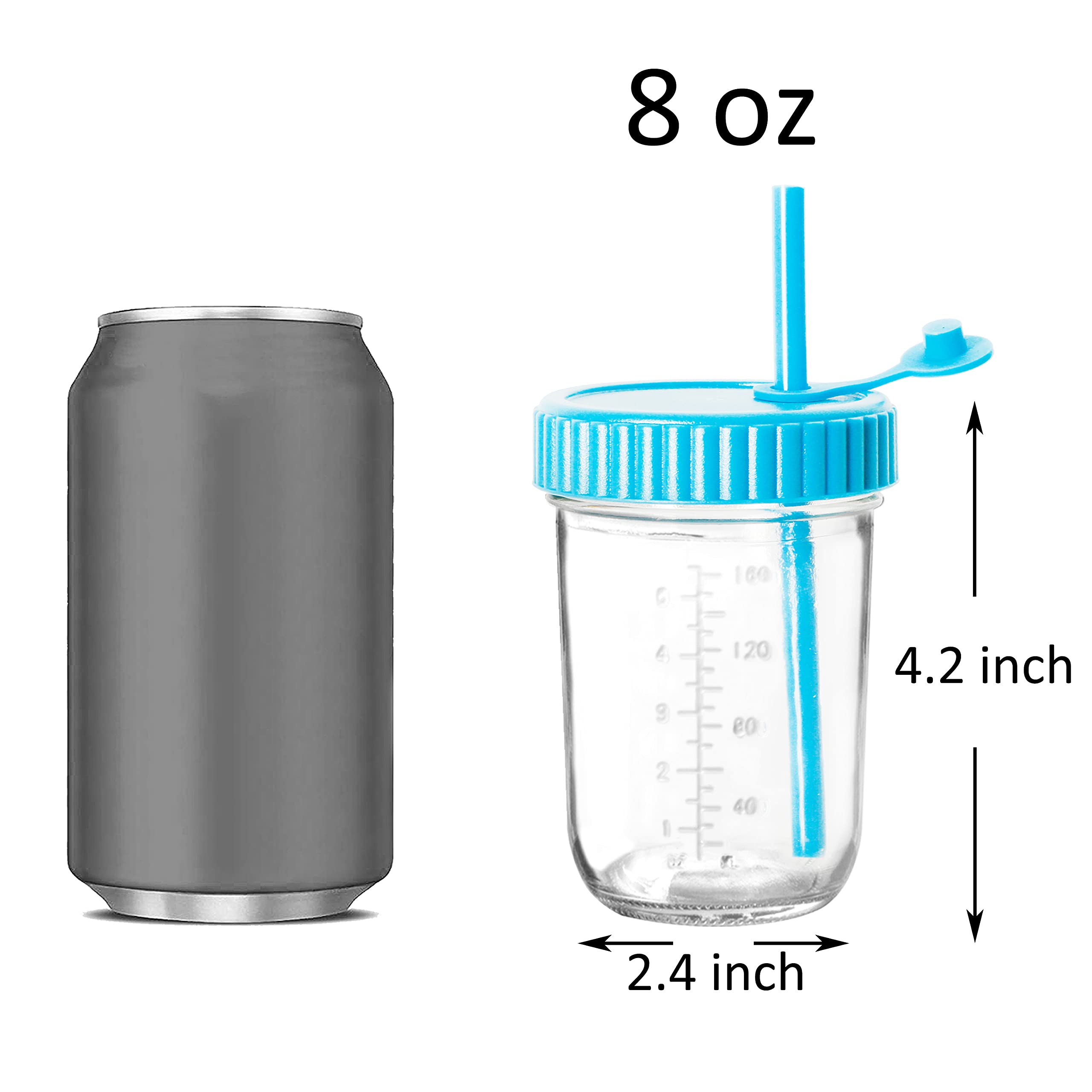 Youngever 8 Pack Glass Jars With Straws, 8 Ounce Cups, Mason Jars With Airtight Lids