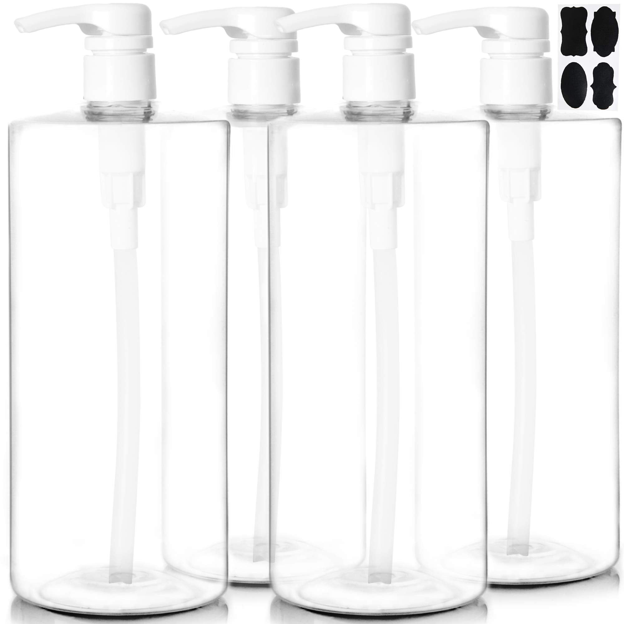 Youngever 4 Pack Pump Bottles for Shampoo 32 Ounce (1 Liter), Empty Shampoo Pump Bottles, Plastic Cylinder with Lockdown-Leak Proof-Pumps