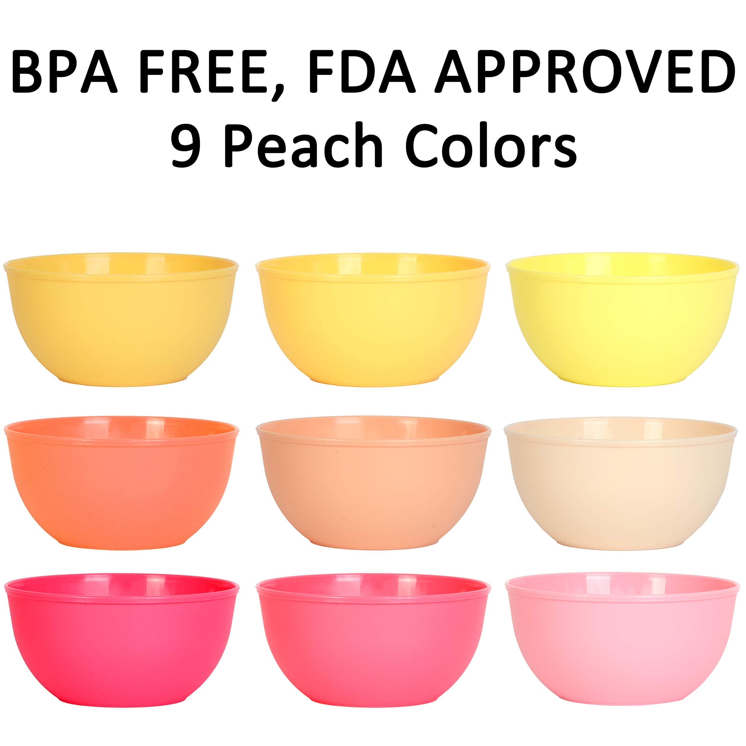 Youngever 9 Pack 10 Ounce Plastic Bowls, Kids Plastic Bowls, Set of 9