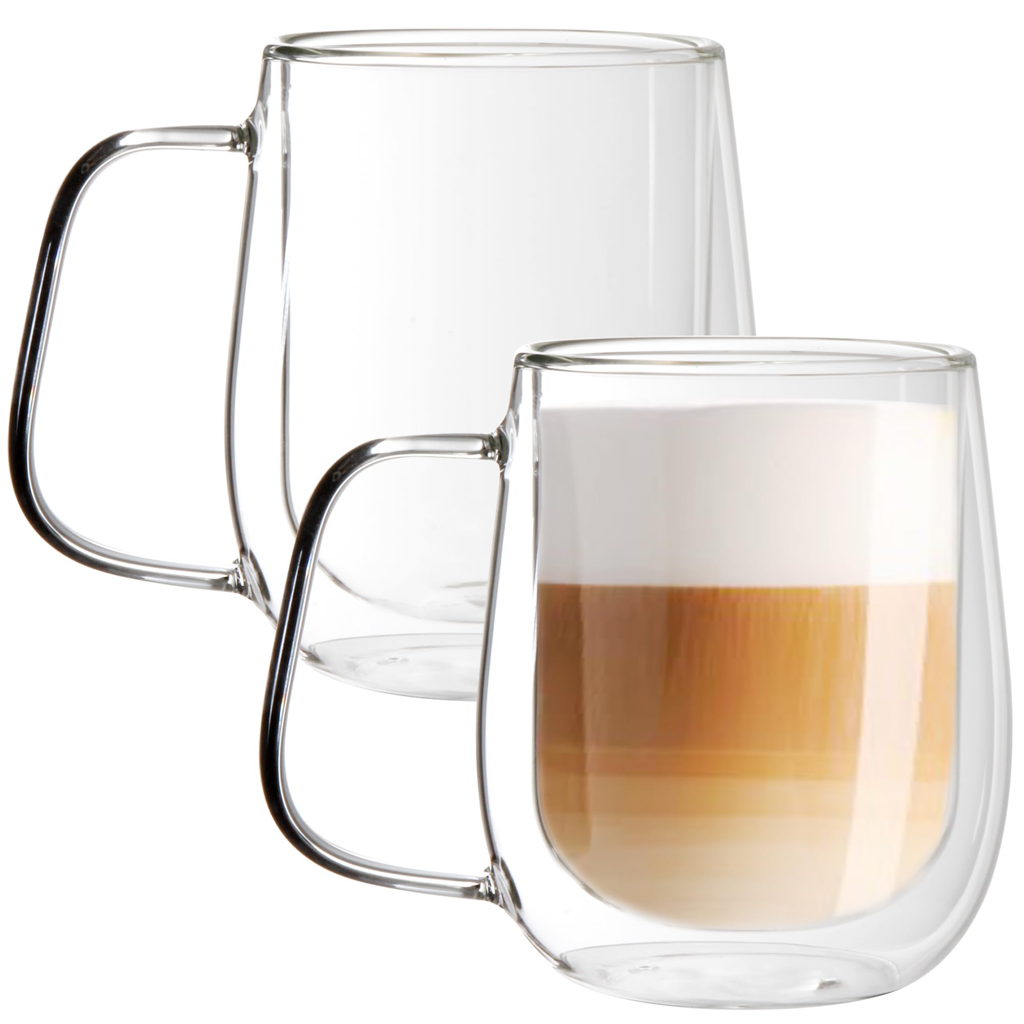 Youngever 2 Pack Glass Coffee Cups, Double Wall Thermo Insulated Coffee Cups, Glass Coffee Mugs with Handle (15 Ounce)