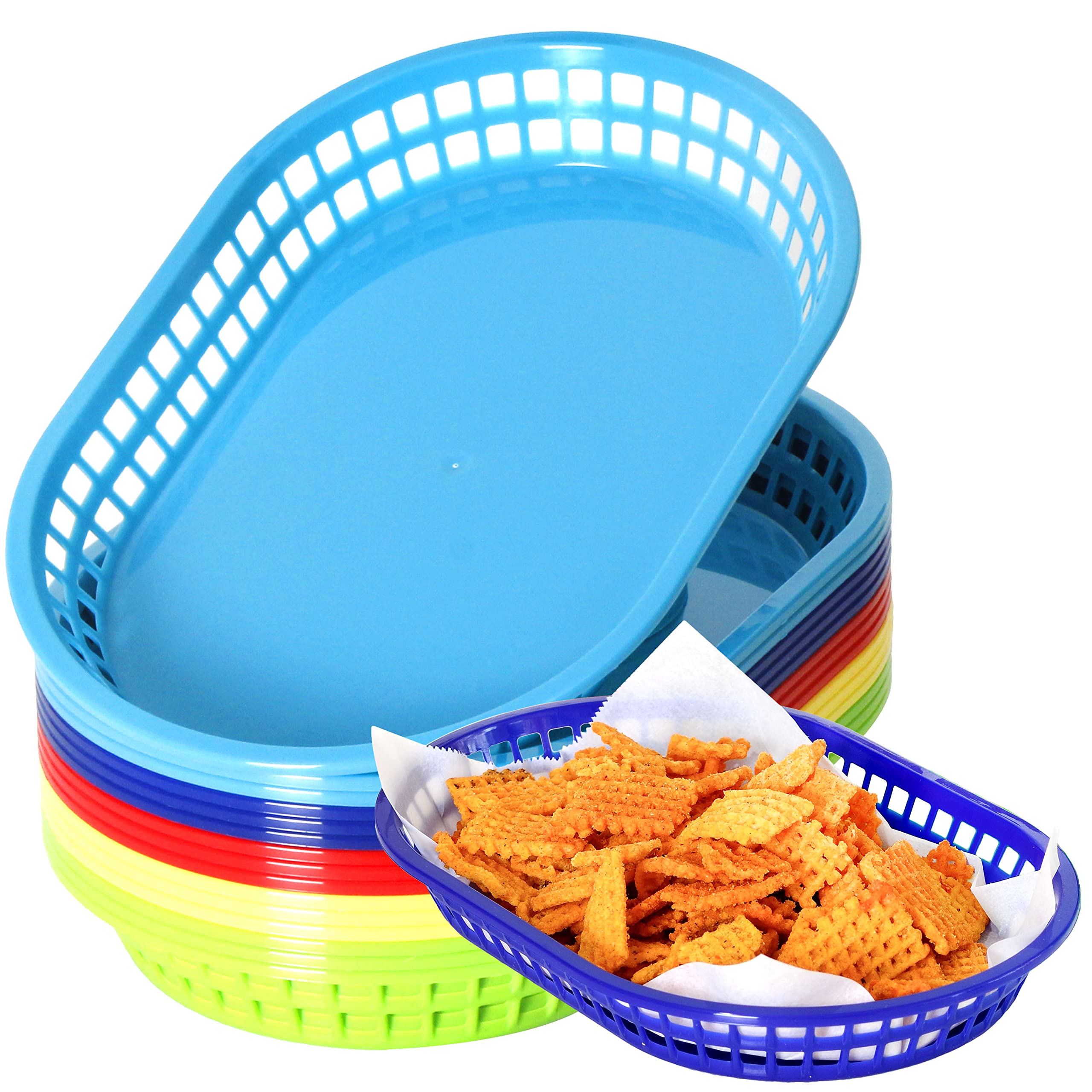 Youngever 15 Pack Plastic Snack Baskets - Assorted Colors for Popcorn, Chips, Snacks
