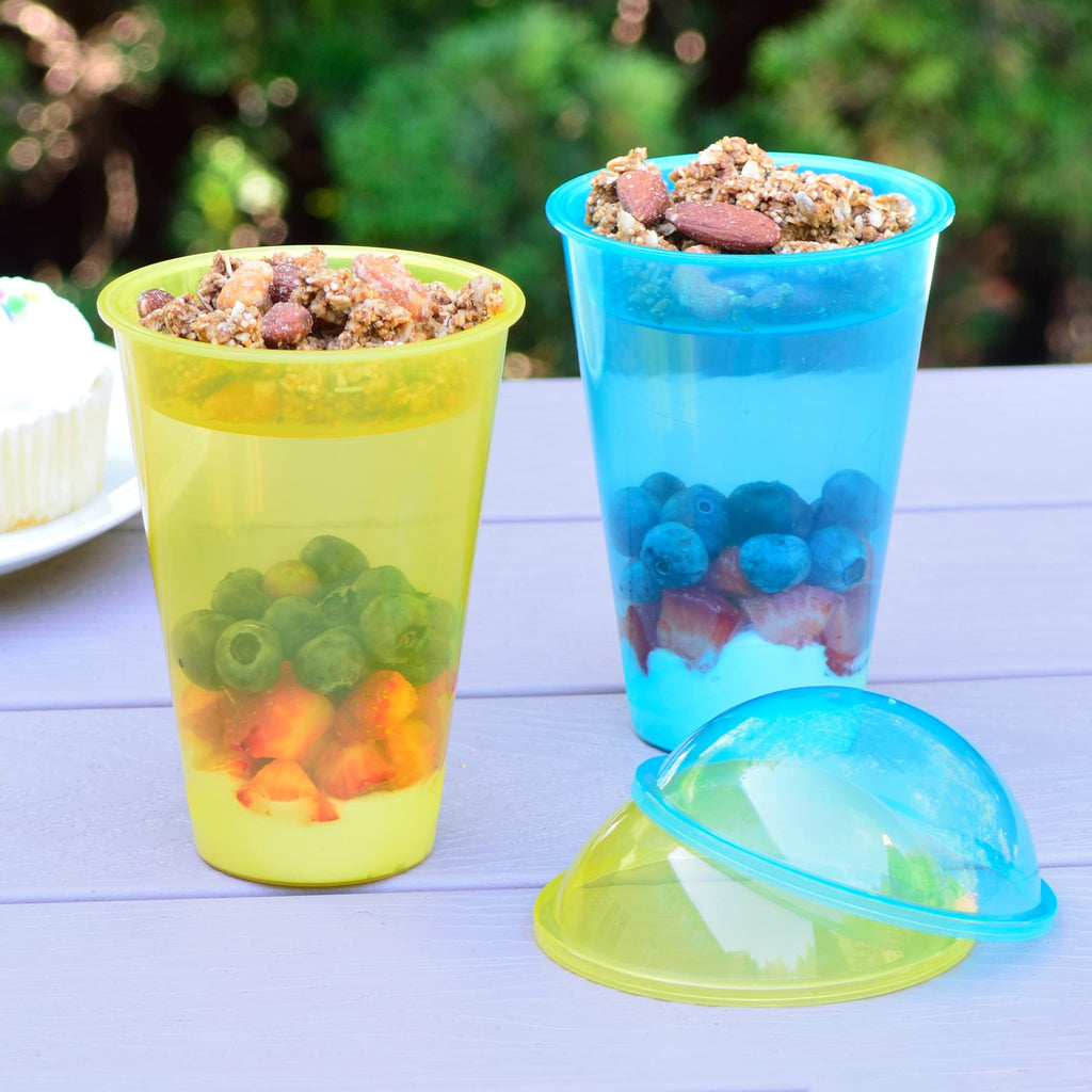 Youngever 7 Set Plastic Yogurt Cups with Dome Lids, Reusable Dessert and Parfait Cups, Spill and Leak Proof