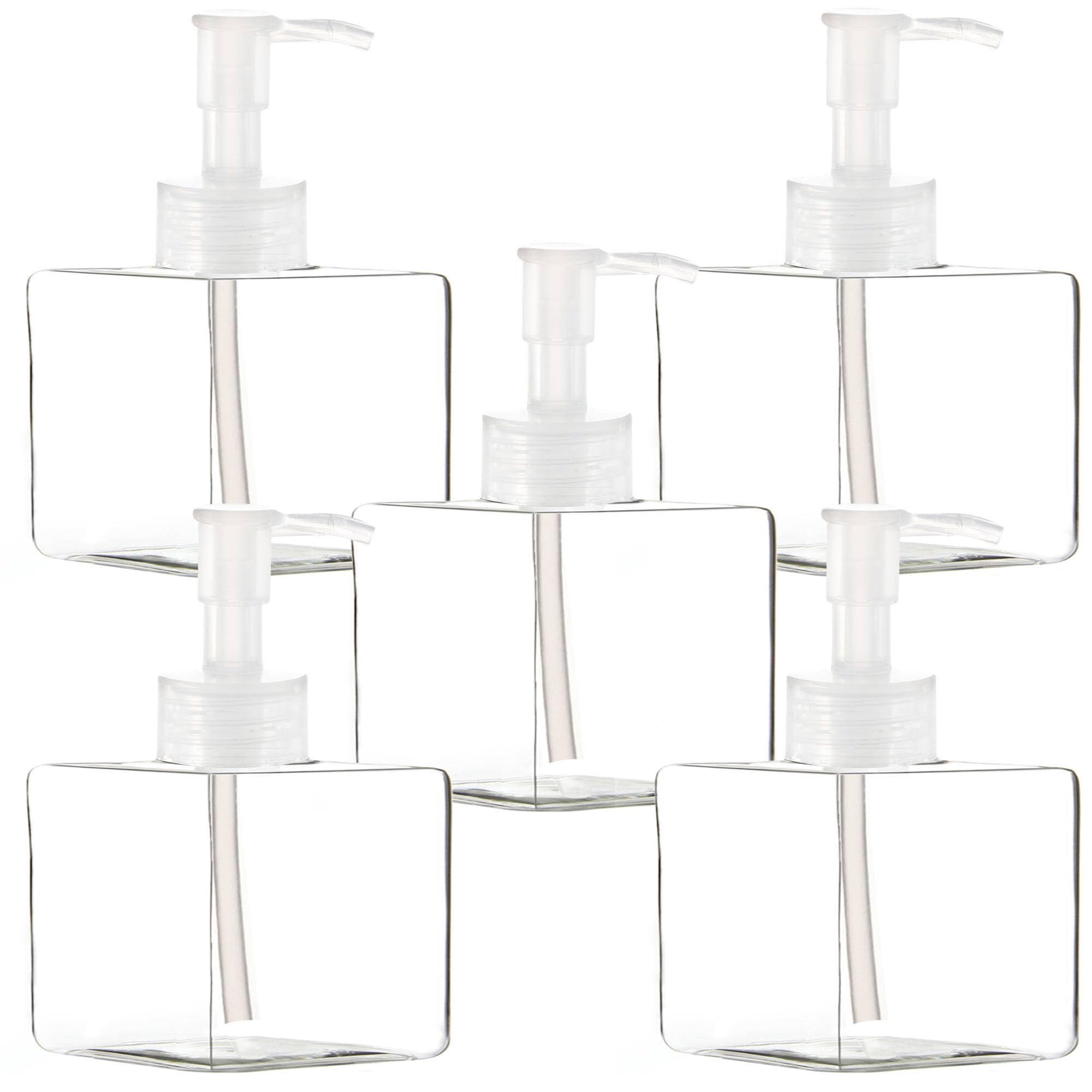 Youngever 5 Pack Clear Plastic Square Pump Bottles, Refillable Plastic Pump Bottles for Dispensing Lotions, Shampoos