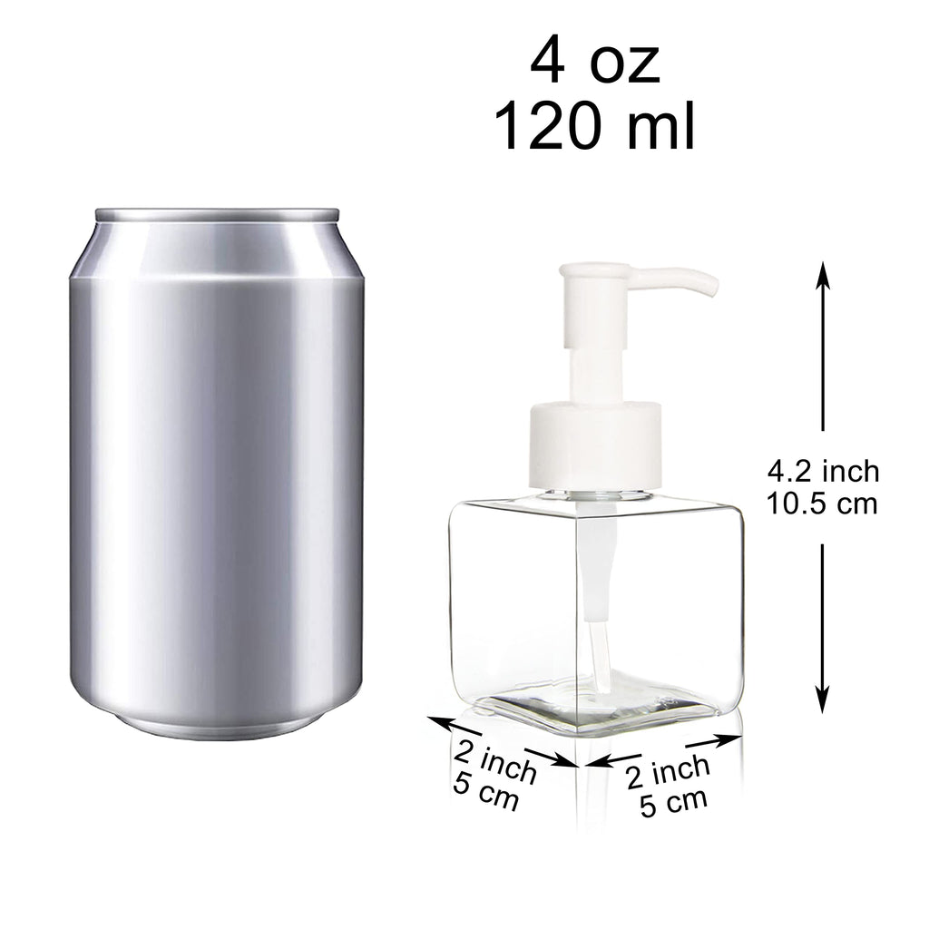 Youngever 5 Pack 4 Ounce Plastic Pump Bottles, Square Refillable Plastic Pump Bottles for Dispensing Lotions, Liquid Soap