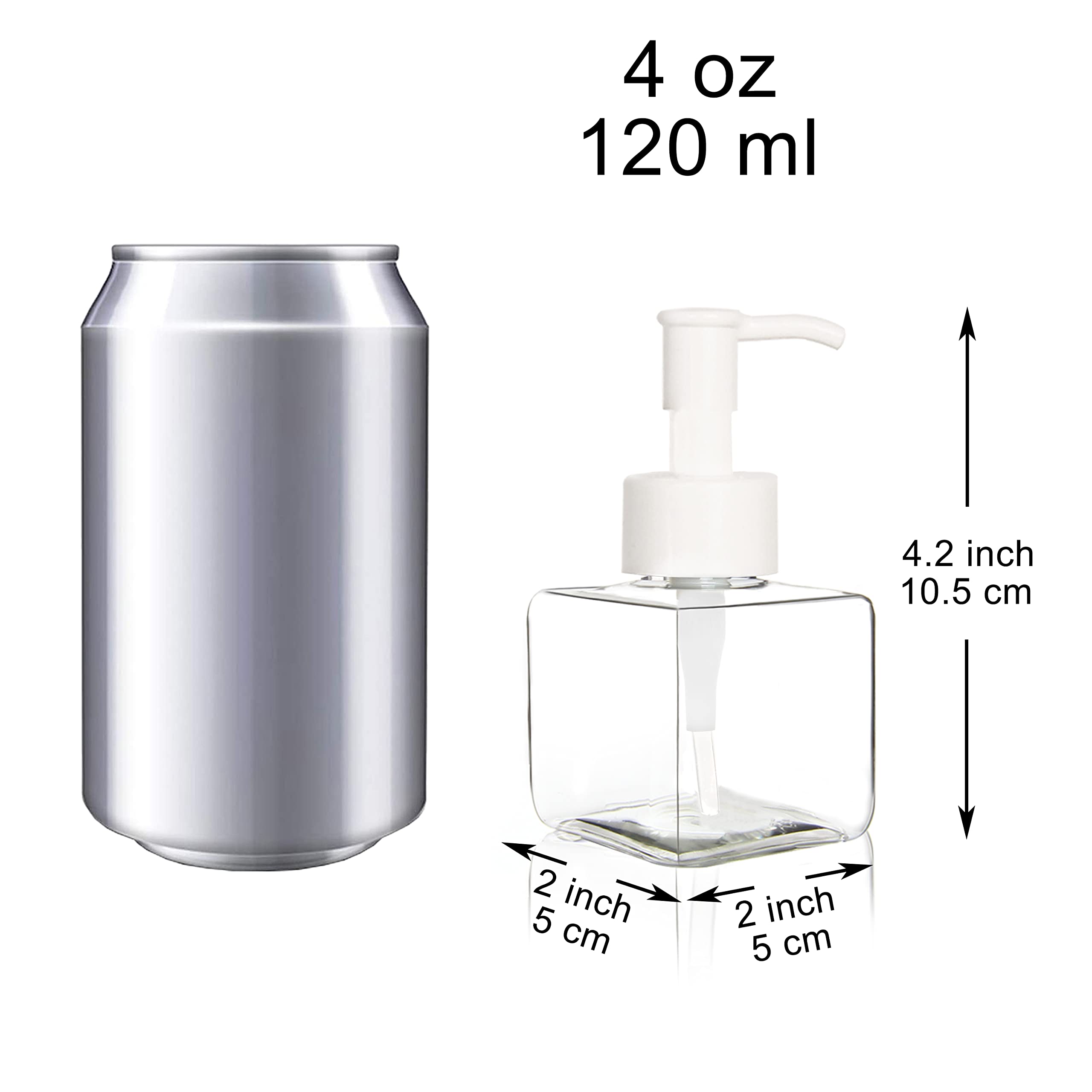 Youngever 5 Pack 4 Ounce Plastic Pump Bottles, Square Refillable Plastic Pump Bottles for Dispensing Lotions, Liquid Soap