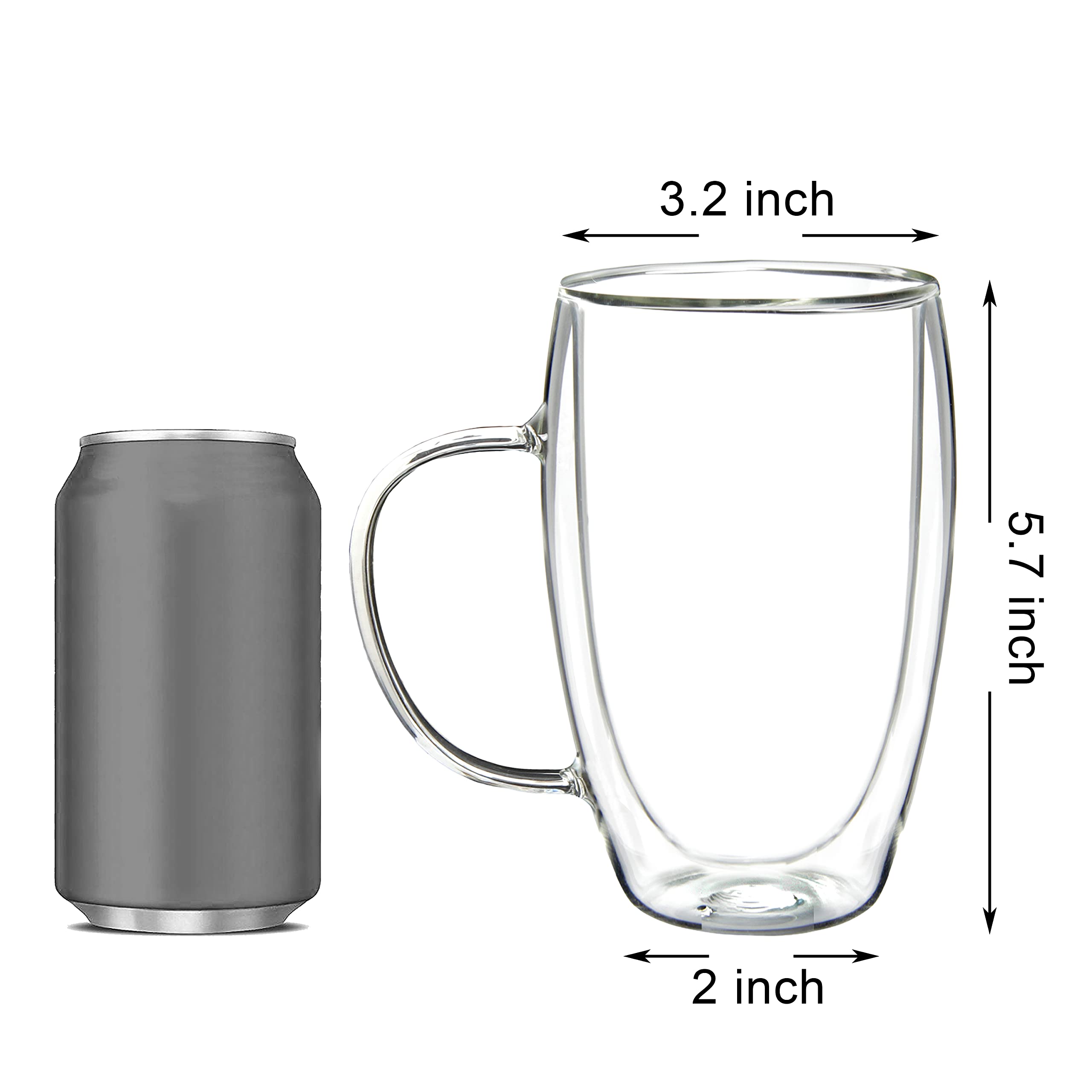 Youngever 2 Pack Glass Coffee Cups, Double Wall Thermo Insulated Coffee Cups, Glass Coffee Mugs