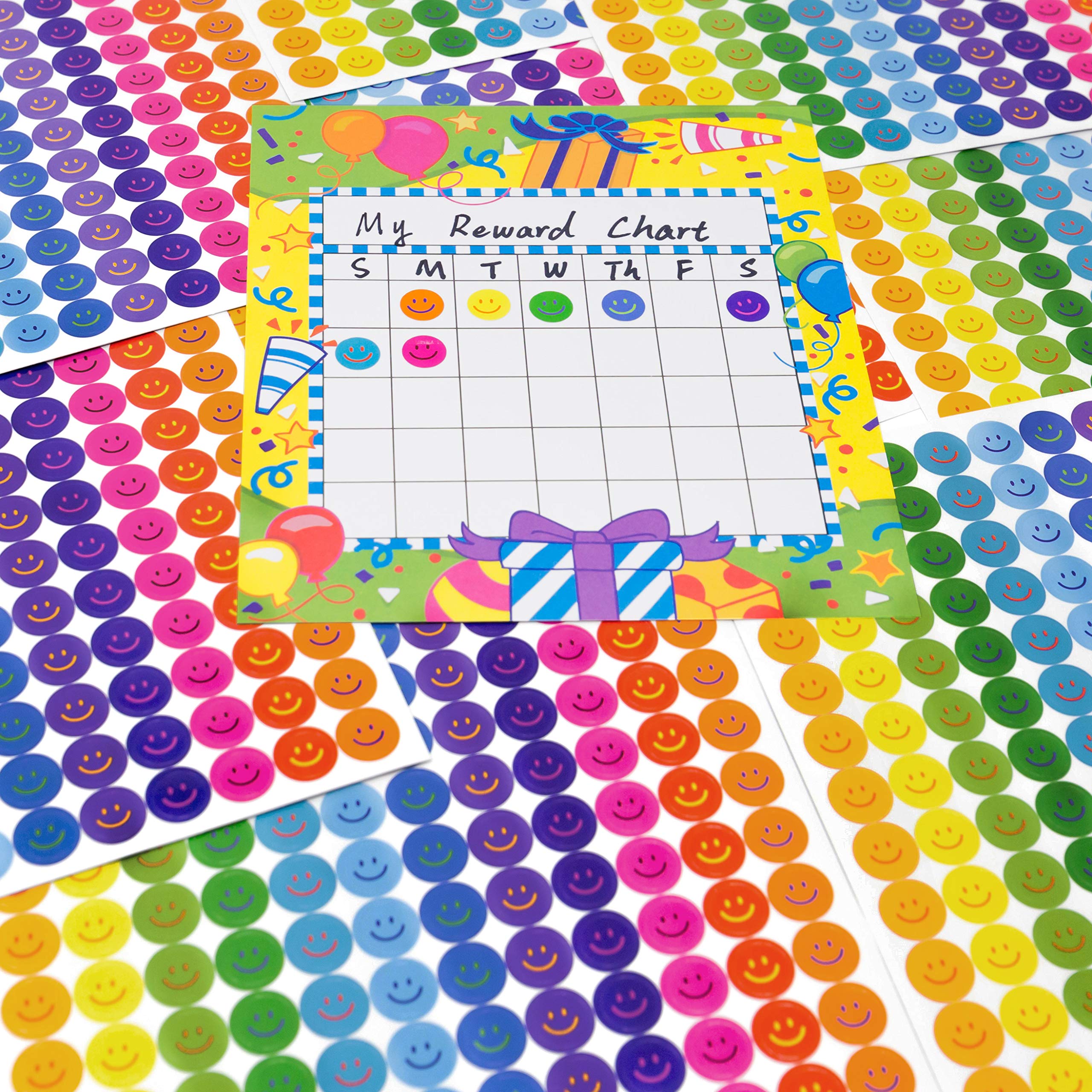 Youngever 10296 pcs Happy Smile Face Stickers, 12 Colors, Incentive Stickers for Reward Behavior Chart 3/8 Inch, Teacher Supplies Classroom Supplies