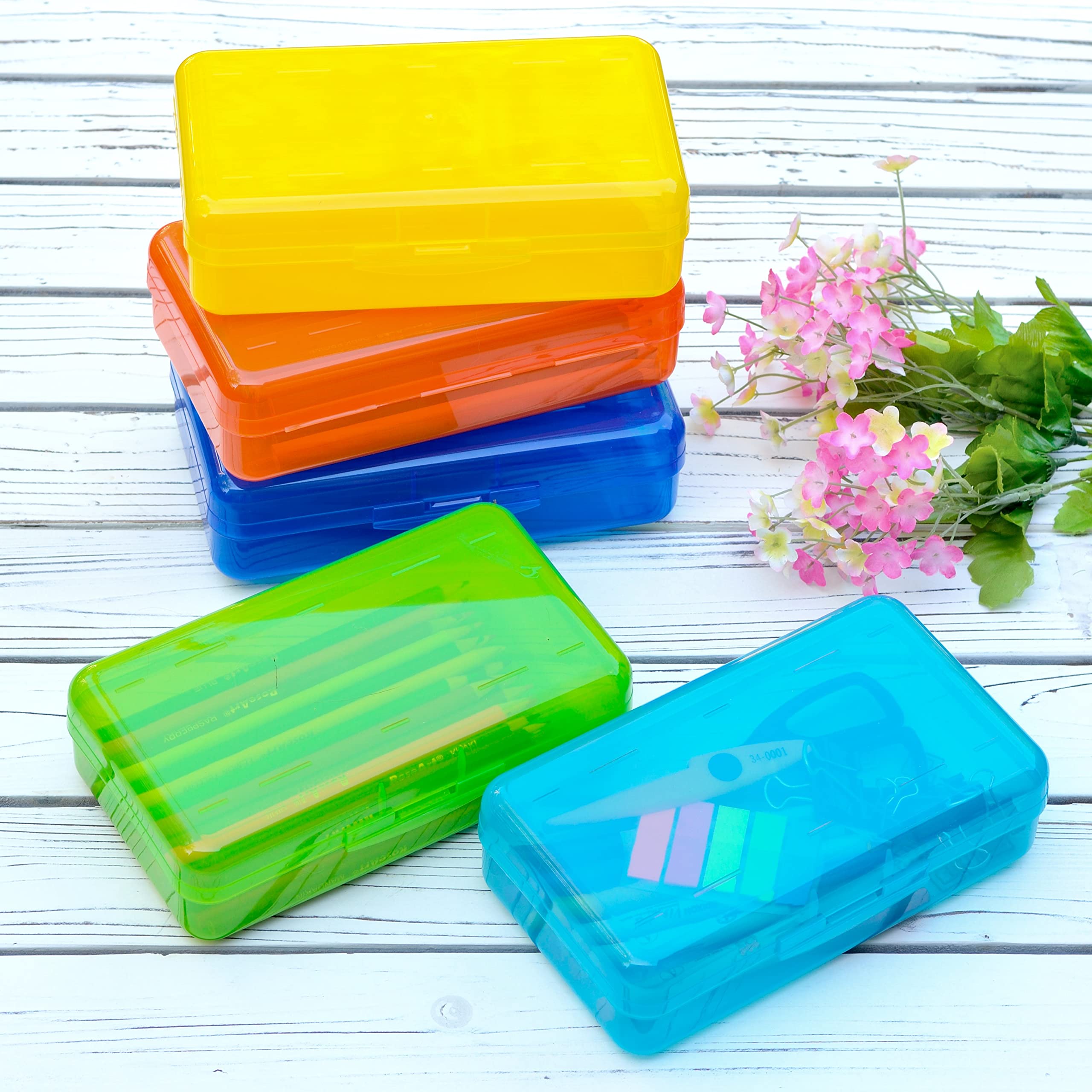 Youngever 5 Pack Plastic Pencil Box, Pencil Case Box, Translucent Pencil Boxes, School Supply Box