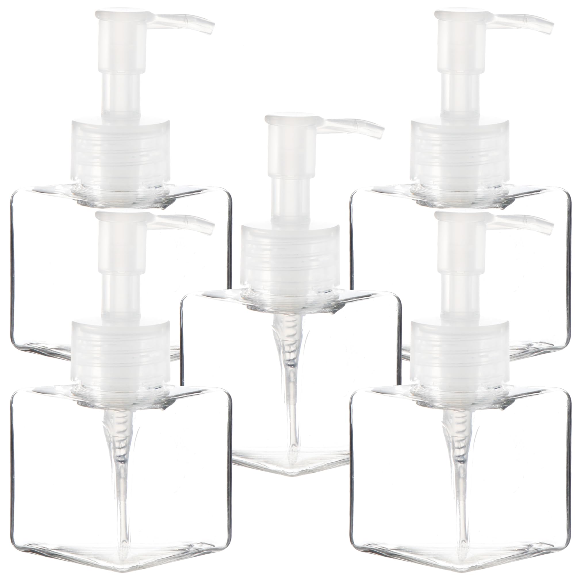 Youngever 5 Pack 4 Ounce Plastic Pump Bottles, Square Refillable Plastic Pump Bottles for Dispensing Lotions, Liquid Soap (Clear with Clear Pump)