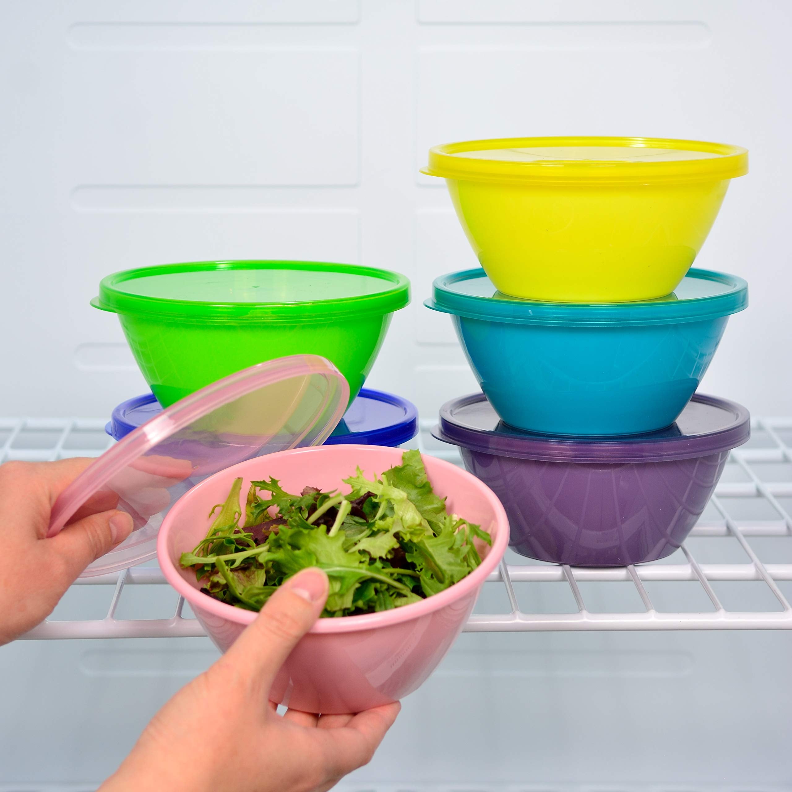 Youngever 22 Ounce Plastic Food Storage Containers with Lids, Cereal & Soup Bowls, Set of 9 in 9 Assorted Colors