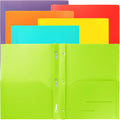 Youngever 12 Pack Heavy Duty Plastic Two Pocket Folders with 3 Prongs, Metal Prongs Fastener, Heavy Duty Plastic 2 Pocket Folder, in 6 Colors