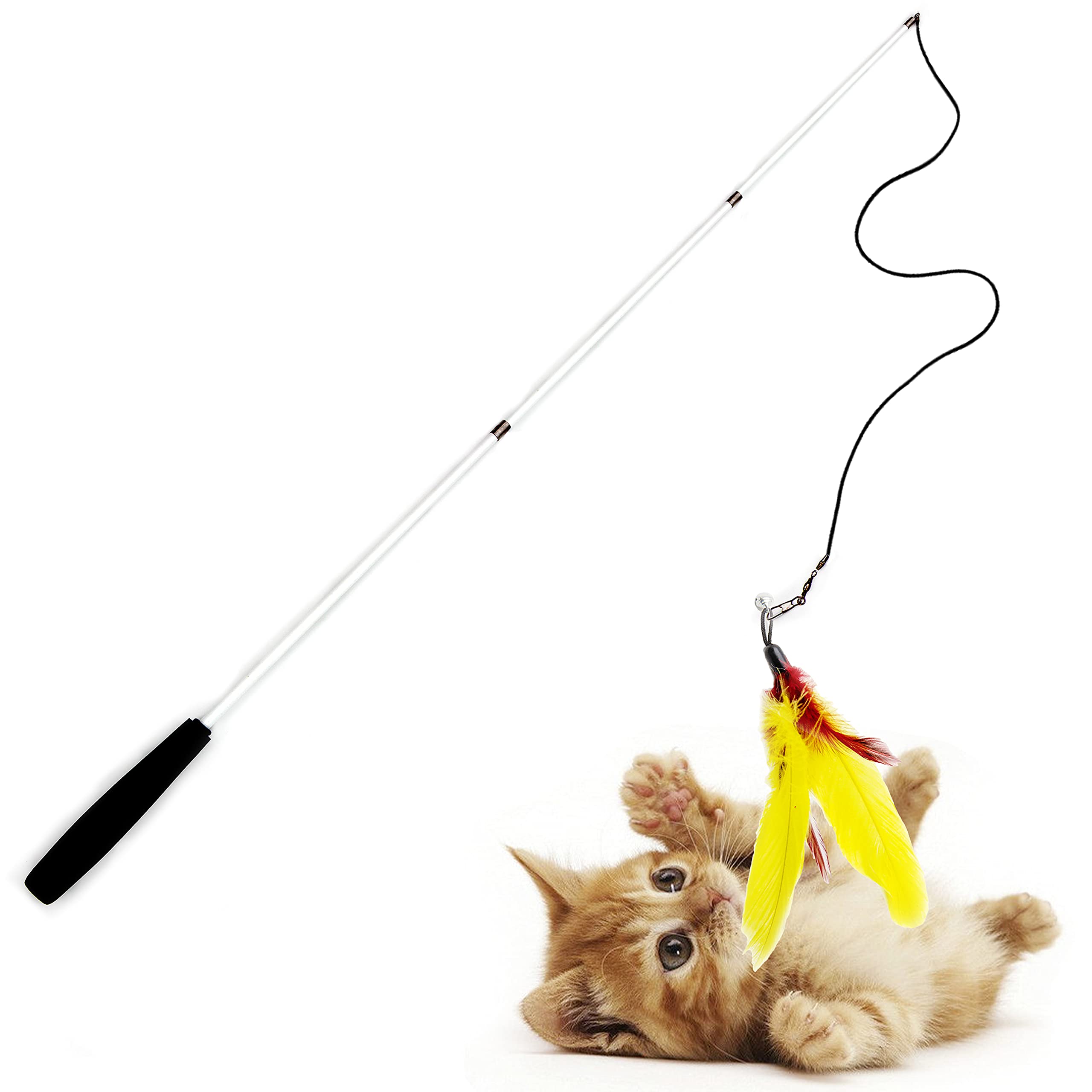 Youngever 6-Piece Cat Teaser Wand Toy Set with Assorted Refills, Interactive Feather Toys for Adult Cats