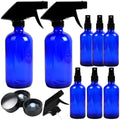 Youngever 8 Pack Empty Cobalt Blue Glass Spray Bottles, 2 Pack 8 Ounce and 6 Pack 4 Ounce Refillable Containers for Essential Oils, Durable Black Trigger Sprayer Fine Mist and Stream