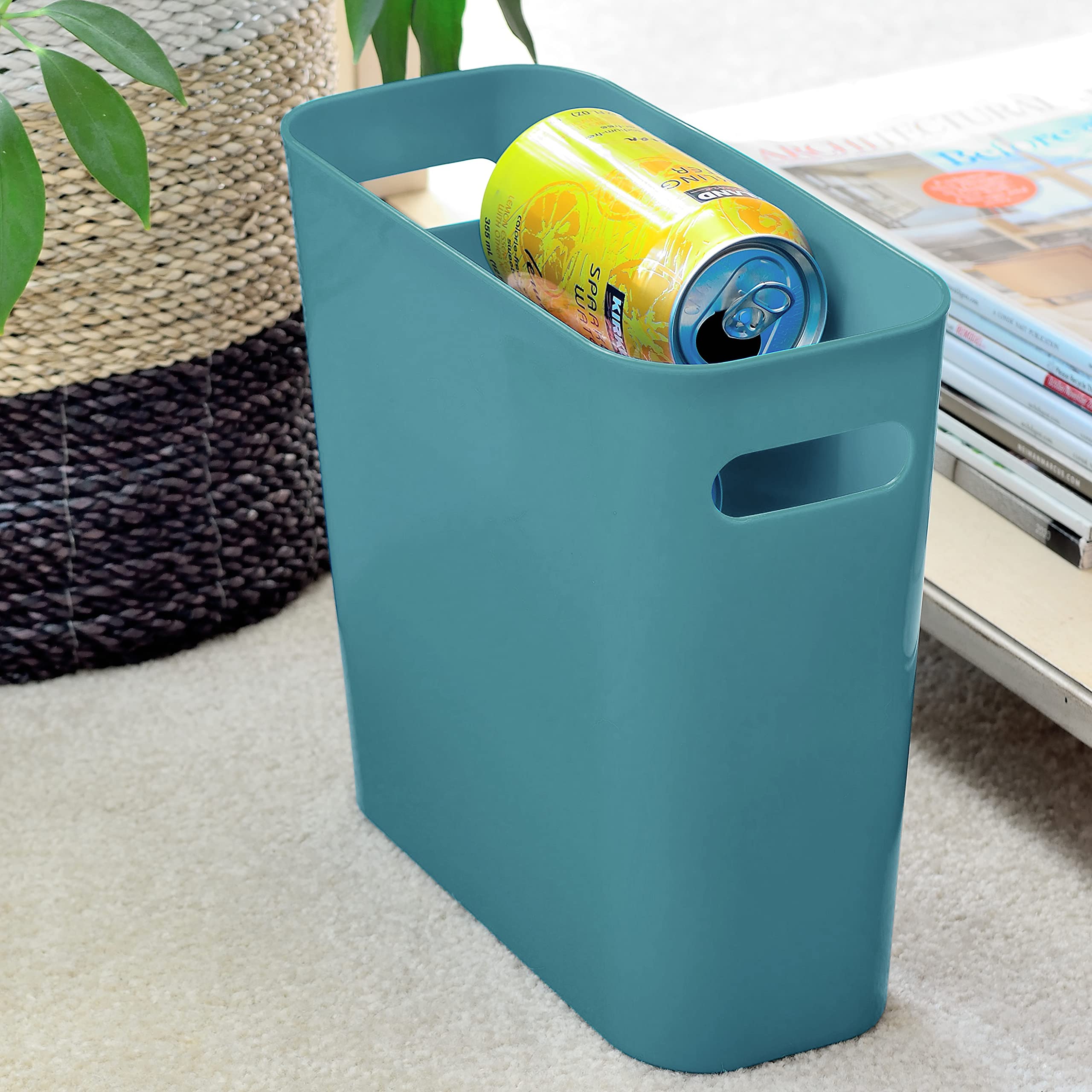 Youngever 1.5 Gallon Slim Trash Can, Re-usable 5.67L Plastic Garbage Container Bin, Small Trash Bin with Handles for Home Office, Living Room, Study Room, Kitchen, Bathroom